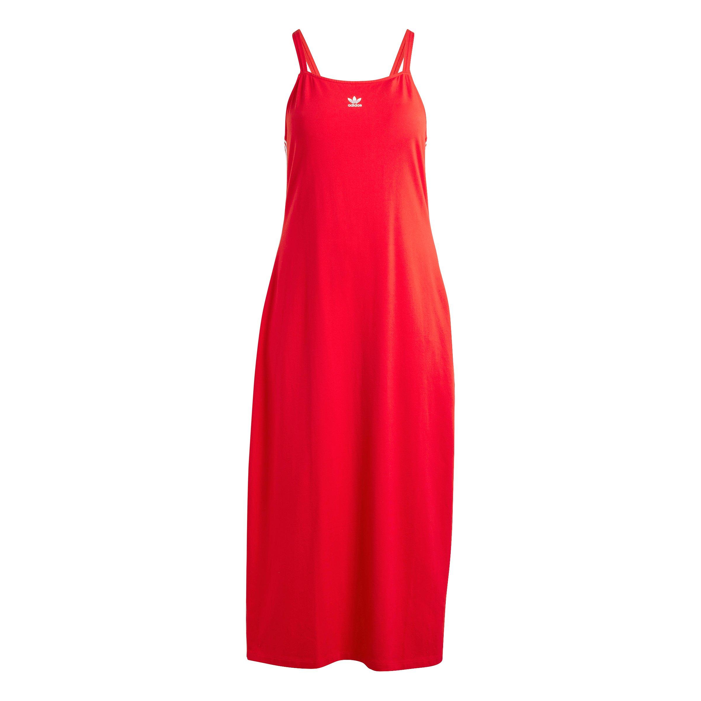 adidas Originals Women s 3 Stripes Adicolor Maxi Dress Red Hibbett