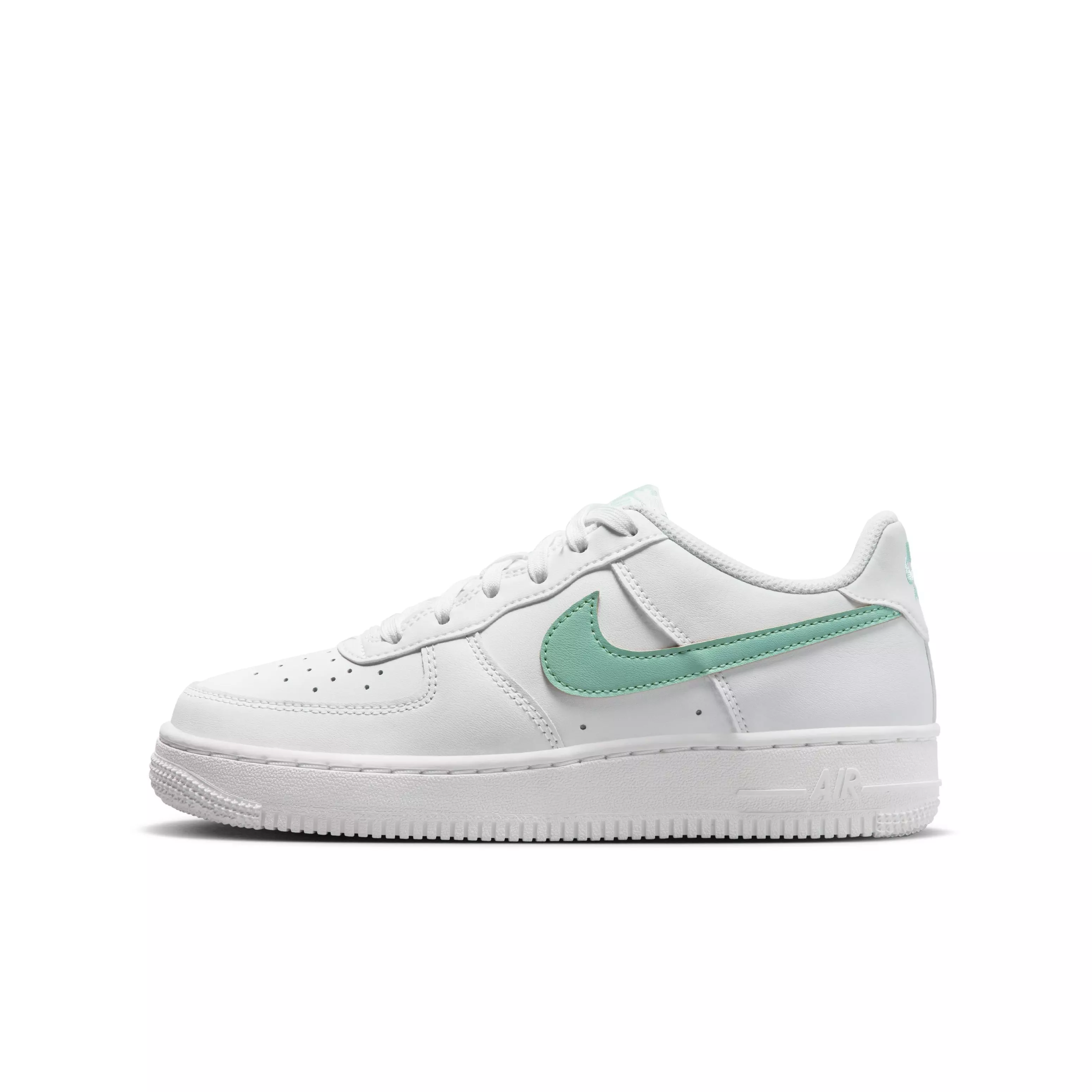Nike Air Force 1 "Summit White/Emerald Rise" Grade School Kids' Shoe - WHITE/EMERALD