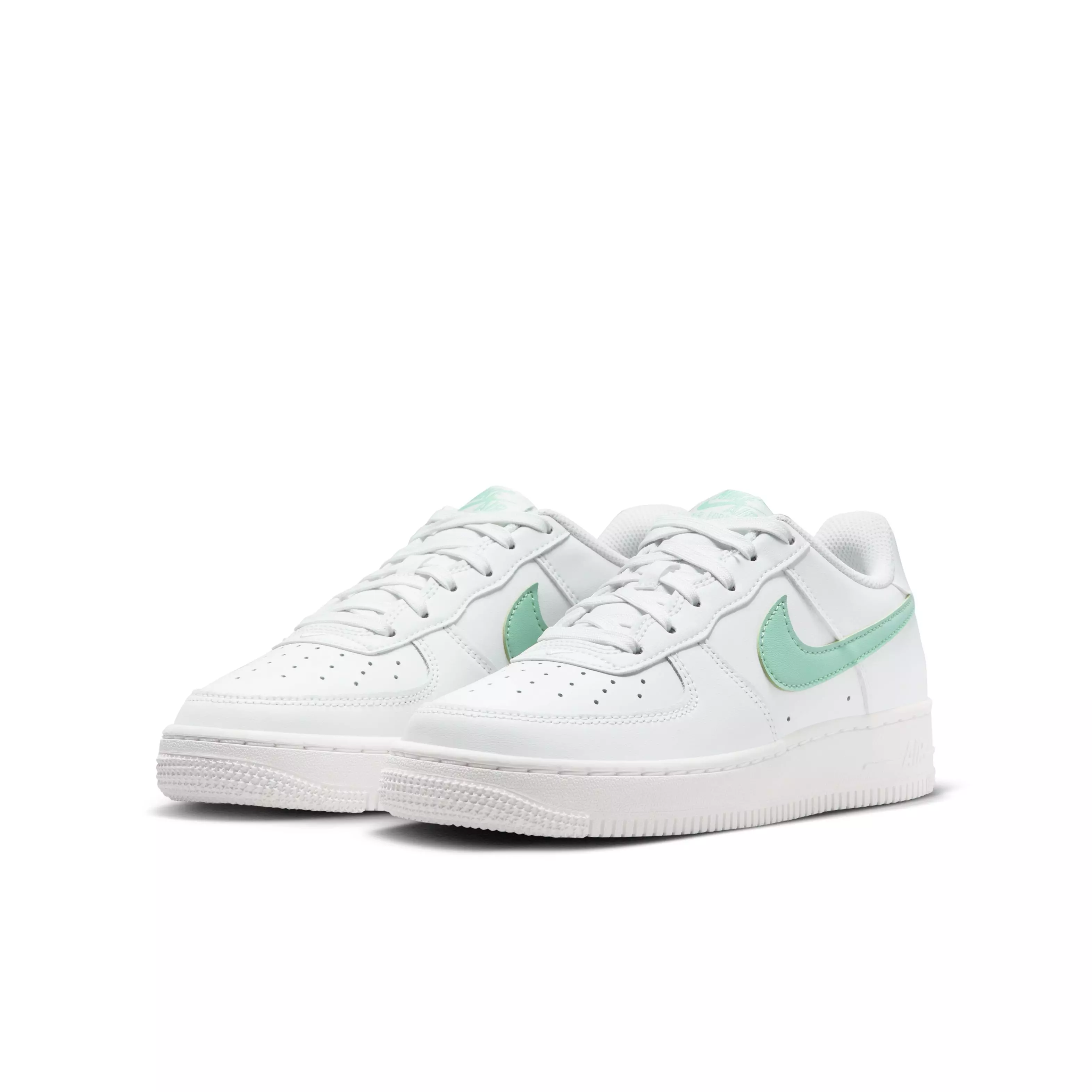 Nike Air Force 1 "Summit White/Emerald Rise" Grade School Kids' Shoe - WHITE/EMERALD