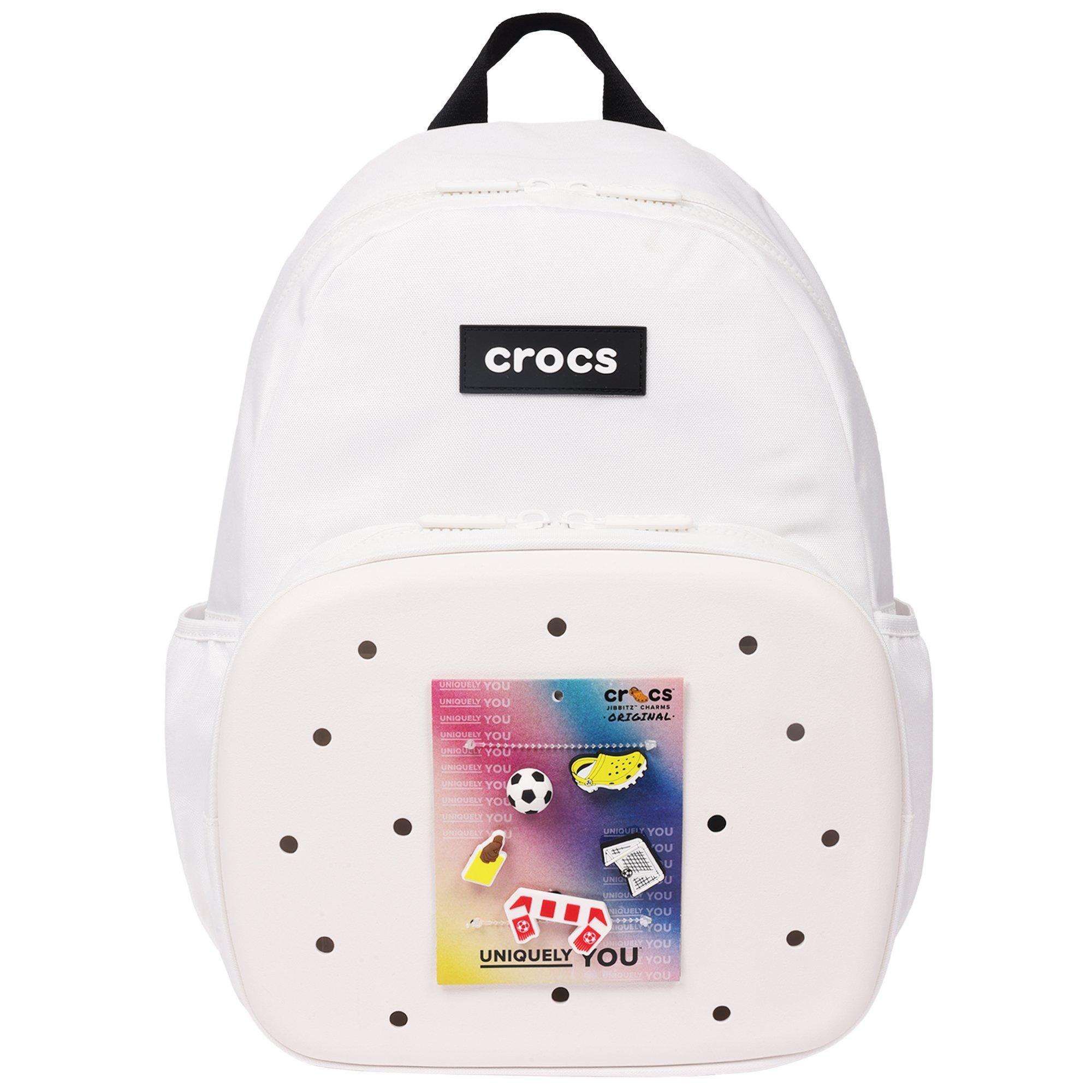 Crocs Back to School Customizable Backpack with EVA Front Pocket and Sports Jibbitz Charms - White - WHITE