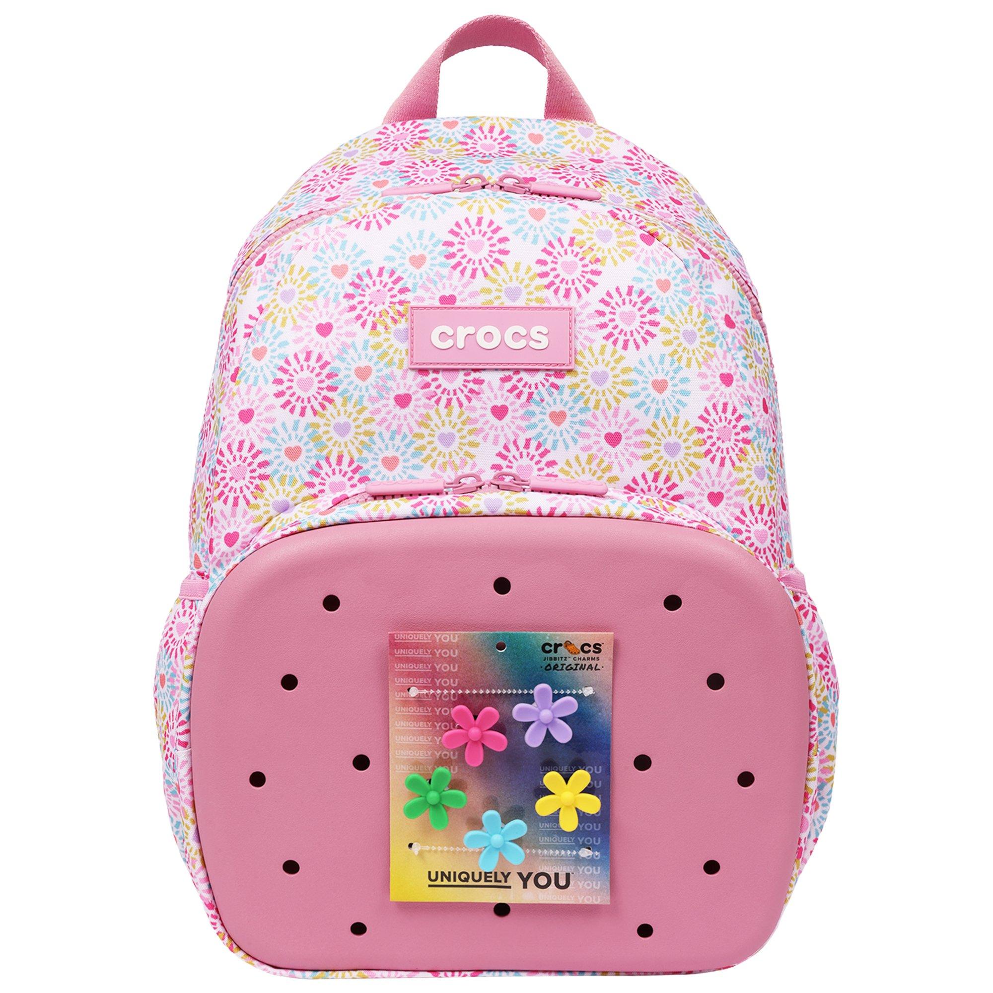 Crocs Back to School Customizable Backpack with EVA Front Pocket and Floral Jibbitz Charms - Rose - ROSE
