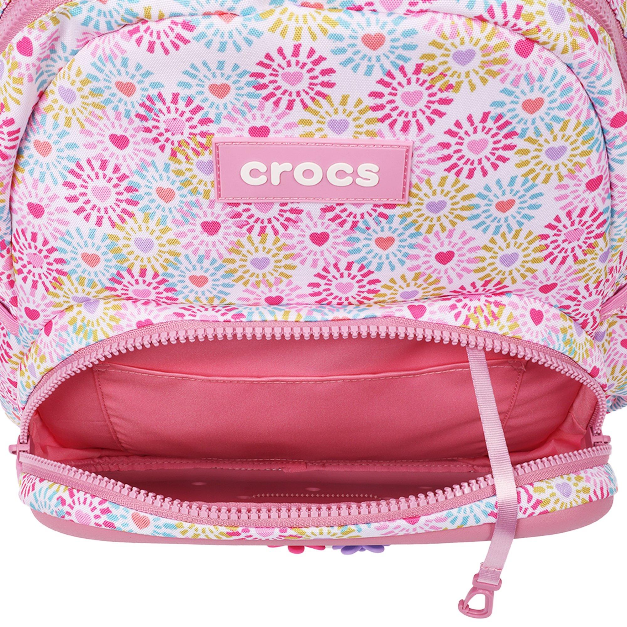Crocs Back to School Customizable Backpack with EVA Front Pocket and Floral Jibbitz Charms - Rose - ROSE
