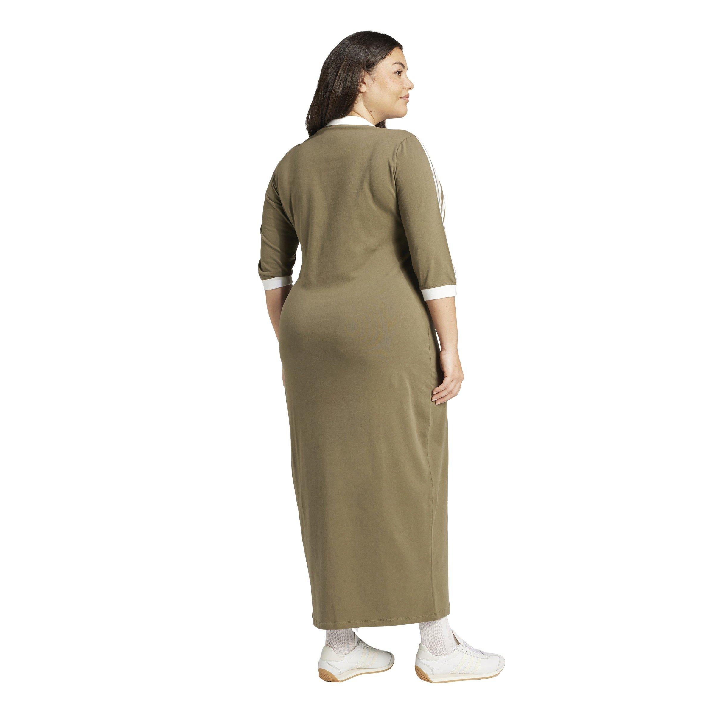 adidas Originals Women's Classics 3-Stripes Adicolor V-Neck Maxi Dress -Olive Green - OLIVE GREEN Thumbnail View 2