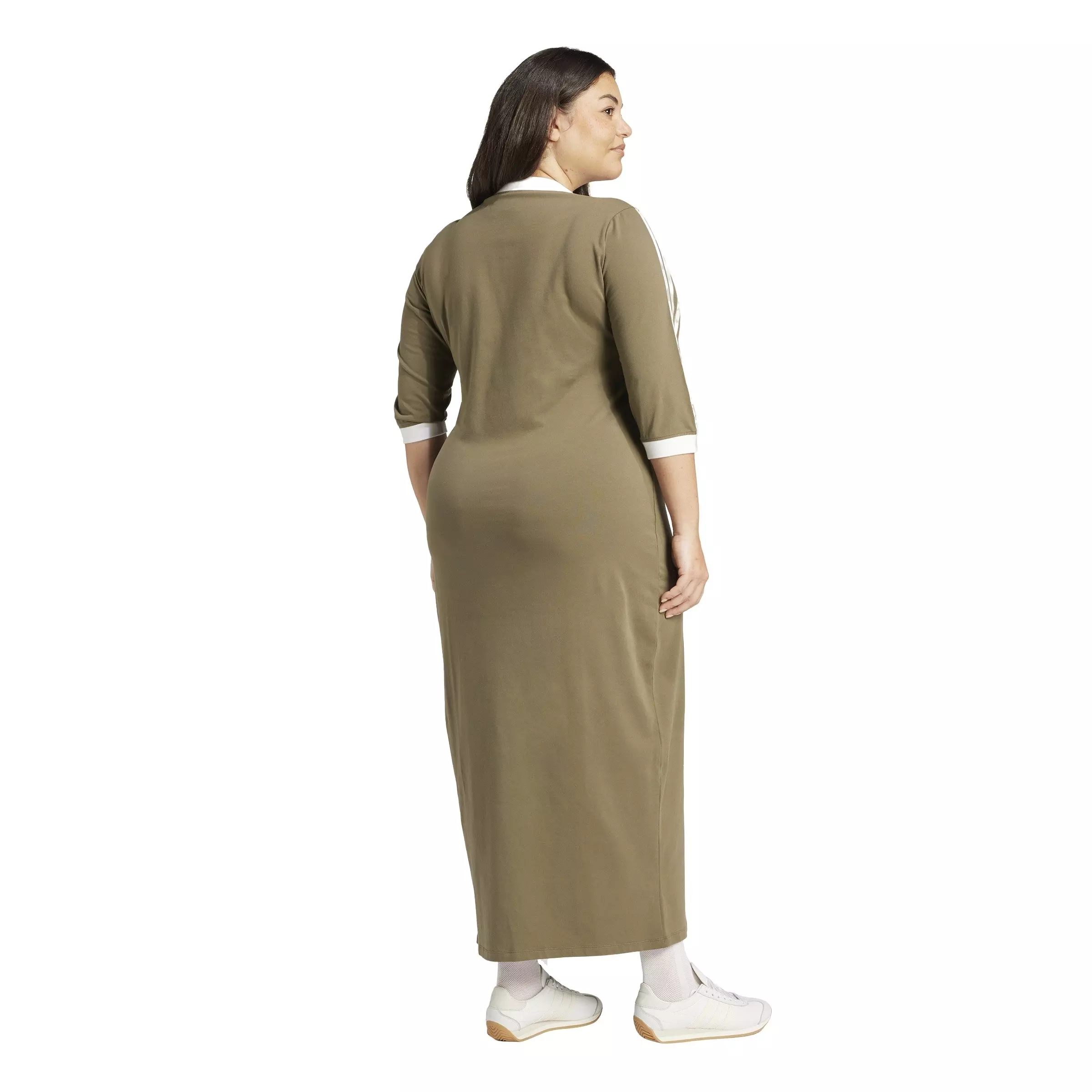 adidas Originals Women's Classics 3-Stripes Adicolor V-Neck Maxi Dress -Olive Green - OLIVE GREEN