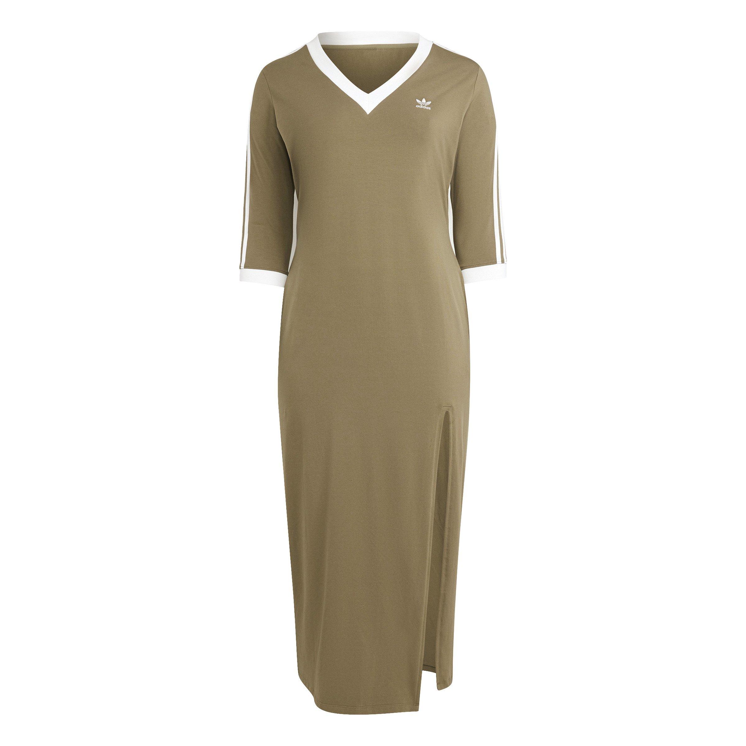 adidas Originals Women's Classics 3-Stripes Adicolor V-Neck Maxi Dress -Olive Green - OLIVE GREEN Thumbnail View 6