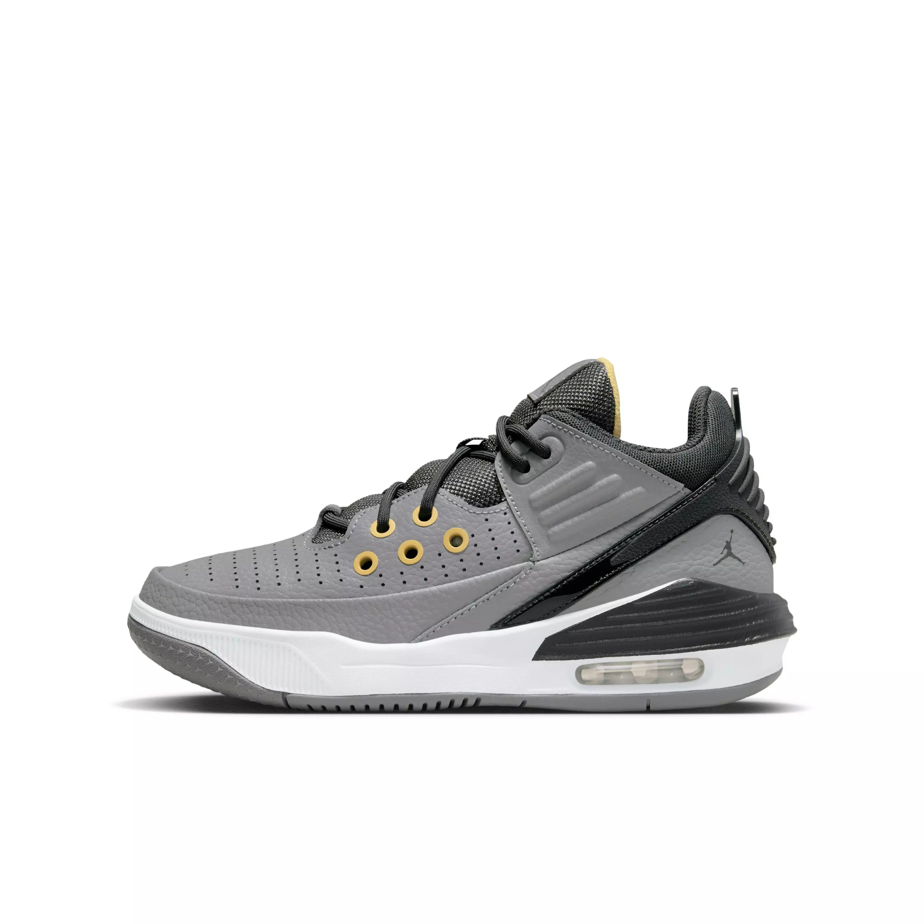 Jordan Max Aura 5 "Cement Grey/Anthracite/Topaz Gold/White" Grade School Boys' Shoe - GREY/ANTHRACITE/GOLD/WHITE