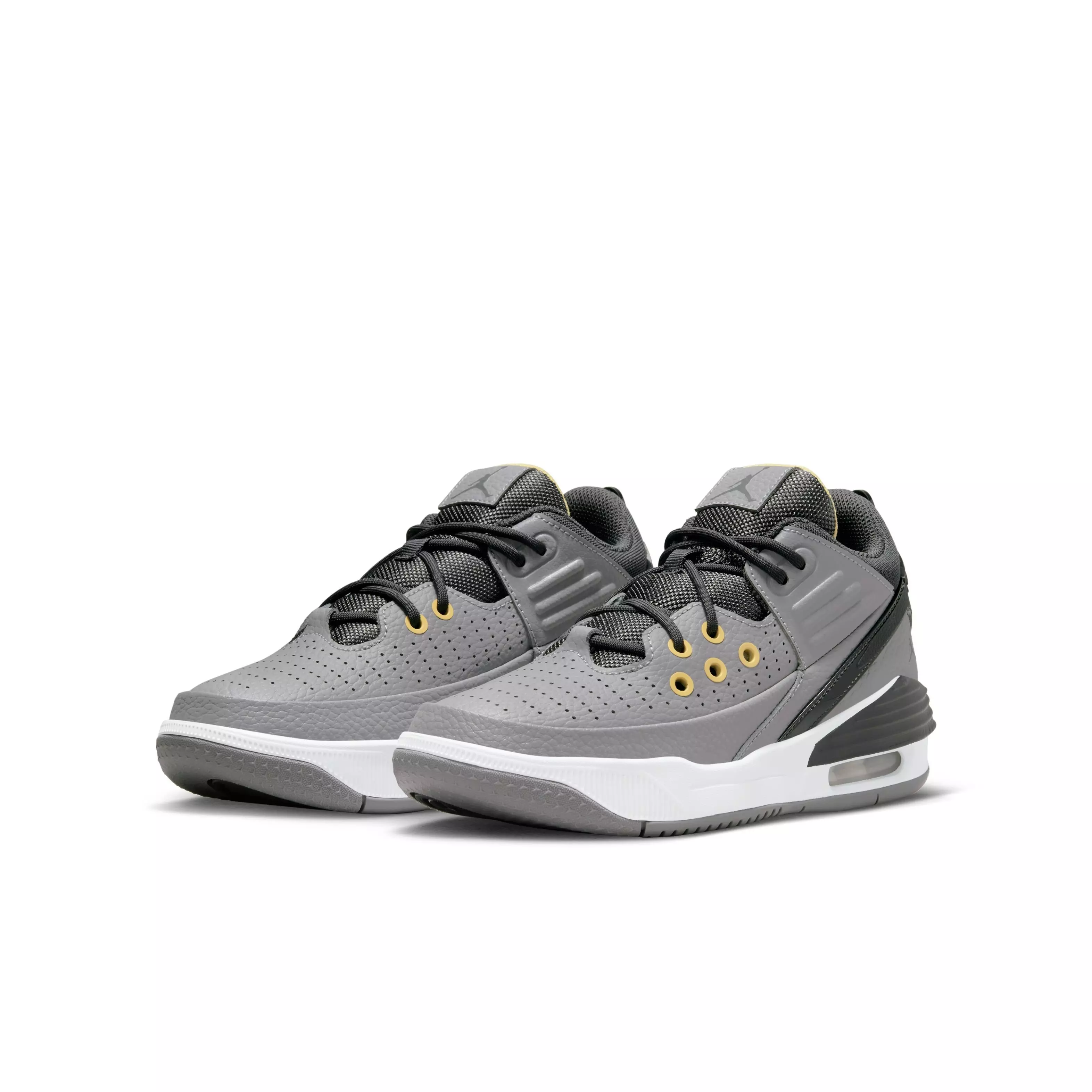 Jordan Max Aura 5 "Cement Grey/Anthracite/Topaz Gold/White" Grade School Boys' Shoe - GREY/ANTHRACITE/GOLD/WHITE