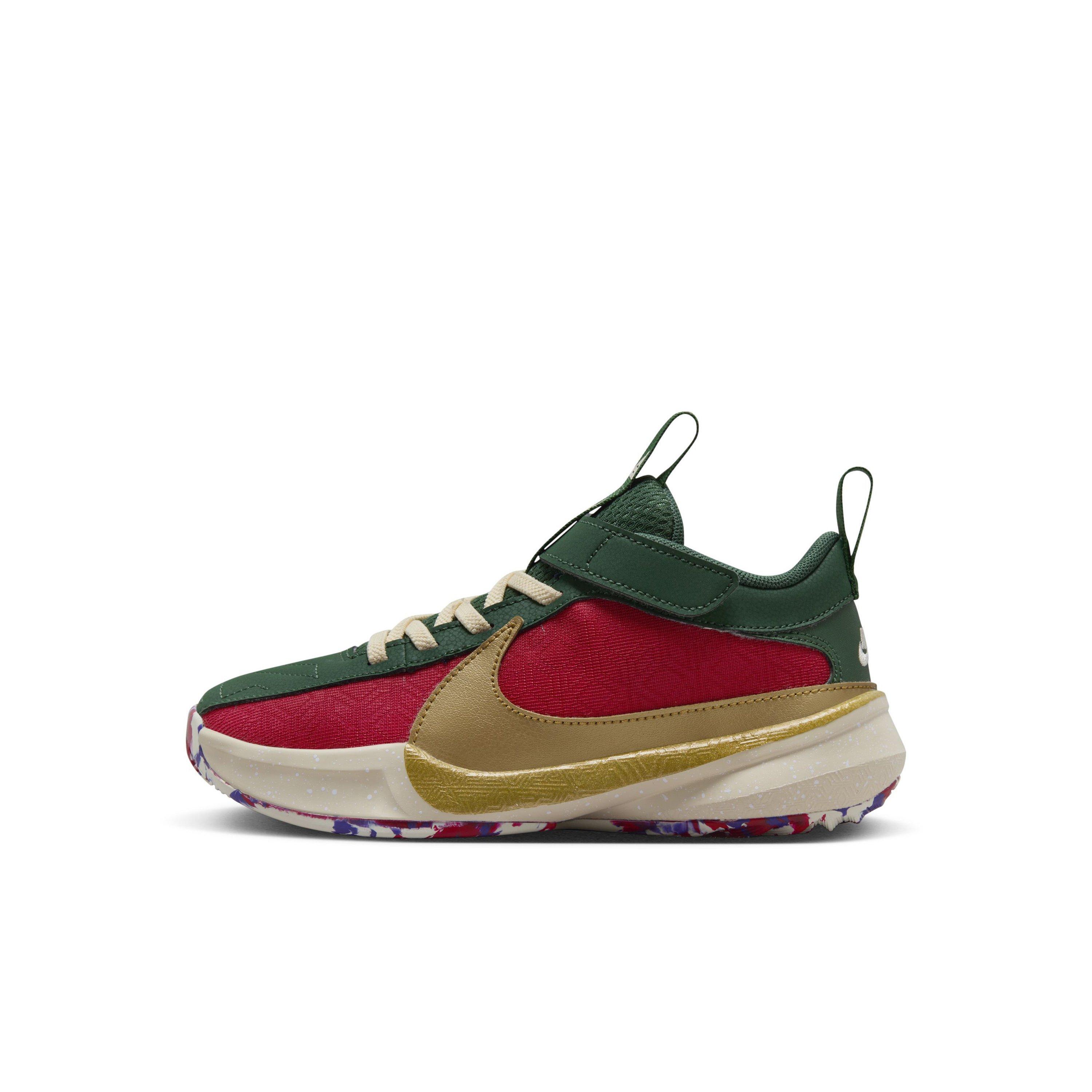 Nike Freak 5 "Gym Red/Metallic Gold/Court Purple" Preschool Boys' Basketball Shoe - RED/GOLD/PURPLE Thumbnail View 2