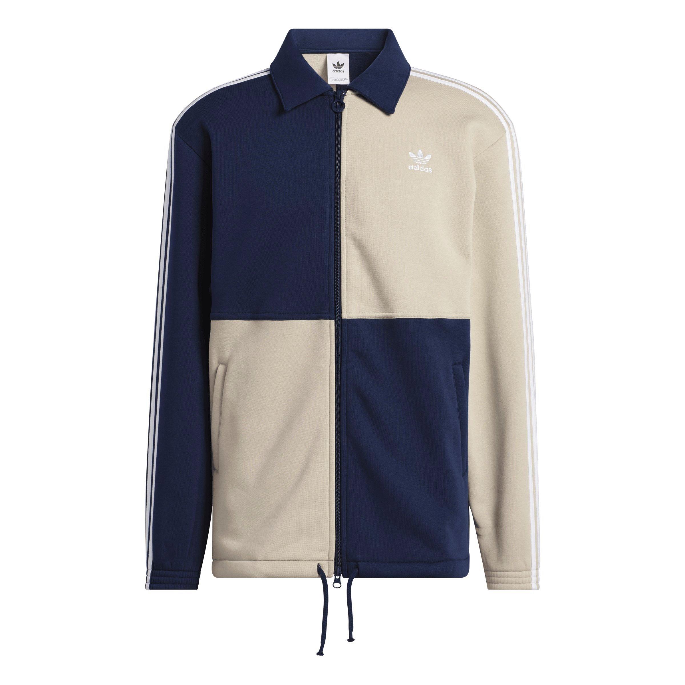 adidas Originals Men's Blocked​ Fleece Coach Jacket-Beige/Navy