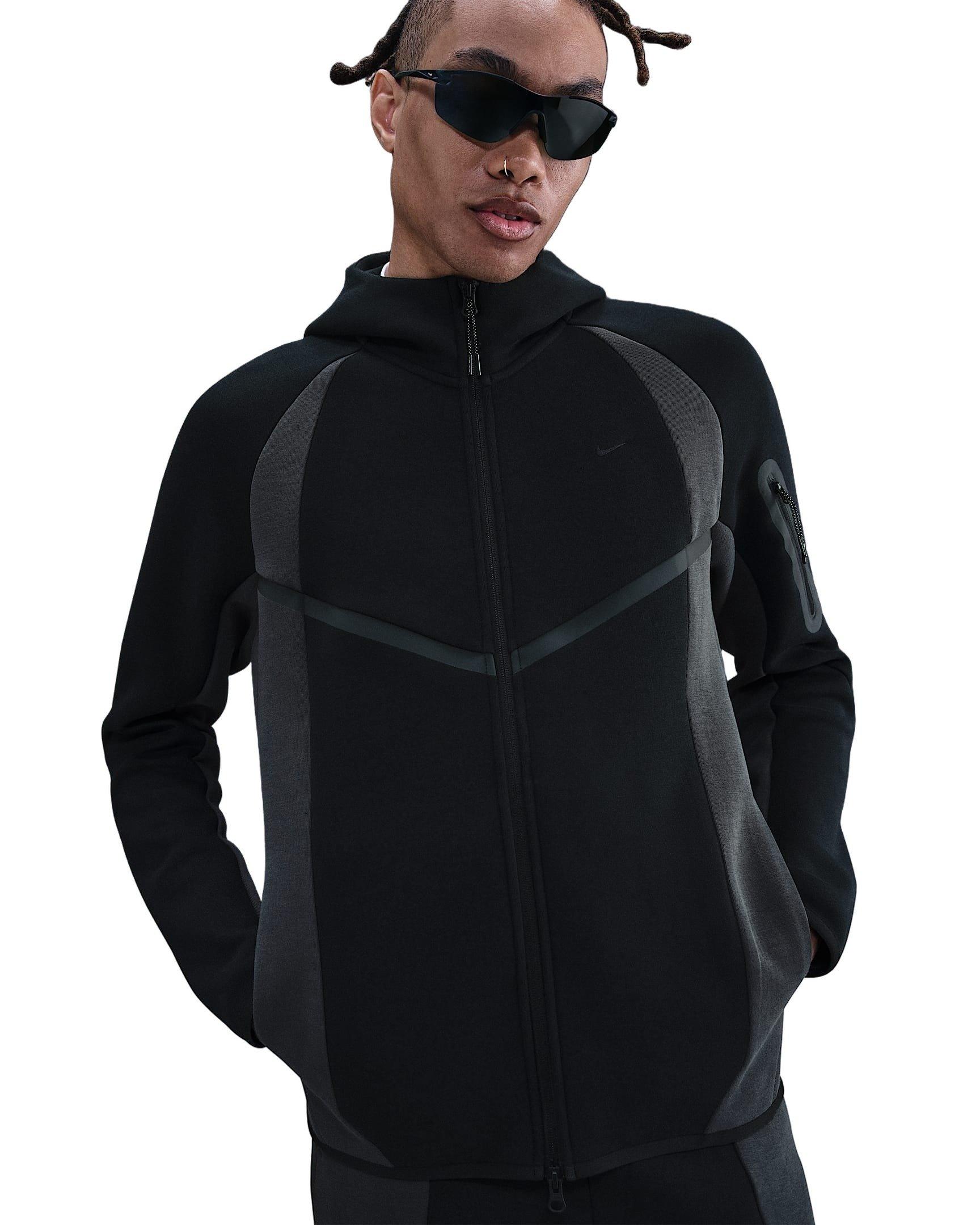 Nike Men's Tech Color Block Full-Zip Fleece Windrunner Jacket - BLACK Thumbnail View 1