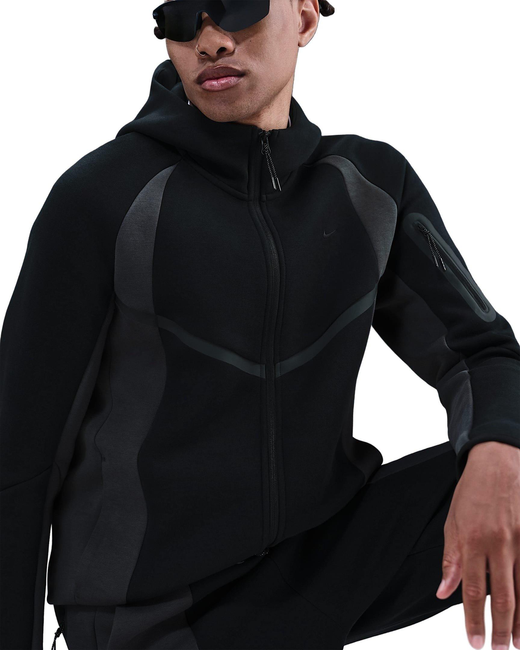 Nike Men's Tech Color Block Full-Zip Fleece Windrunner Jacket - BLACK Thumbnail View 3