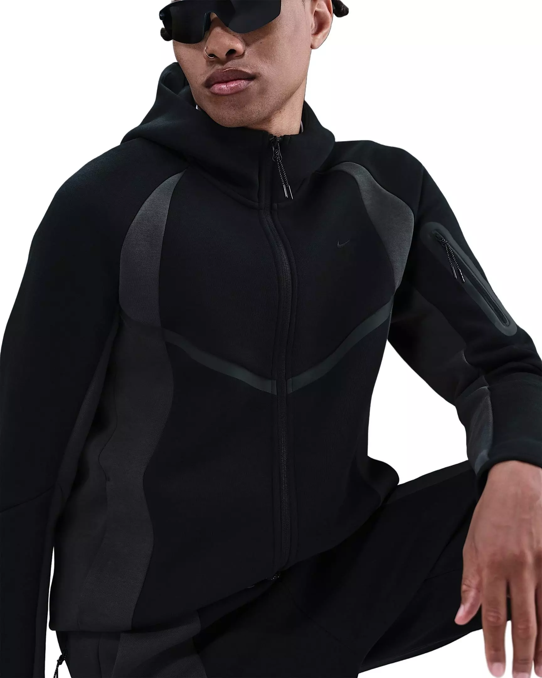 Nike Men's Tech Color Block Full-Zip Fleece Windrunner Jacket - BLACK