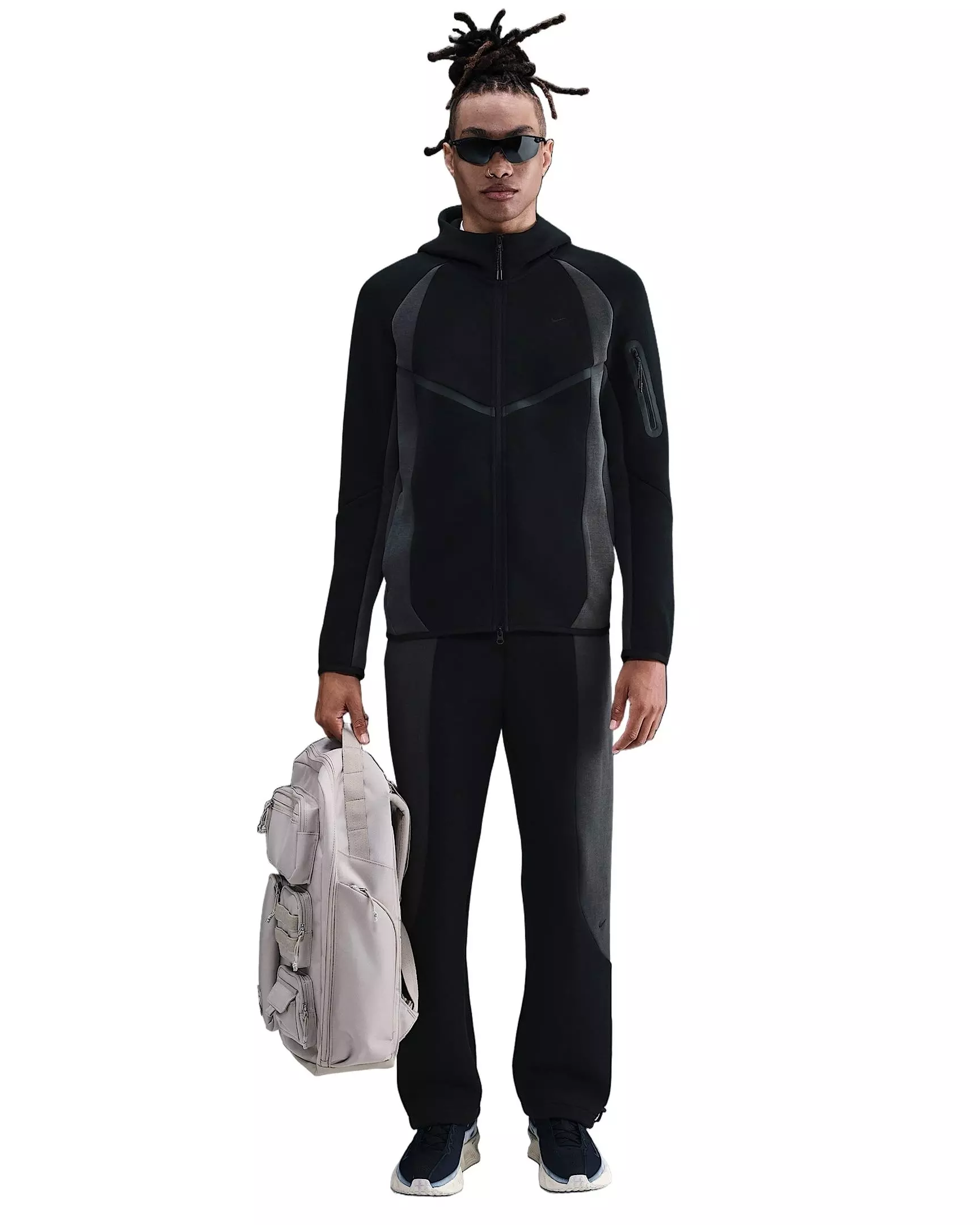 Nike Men's Tech Color Block Full-Zip Fleece Windrunner Jacket - BLACK