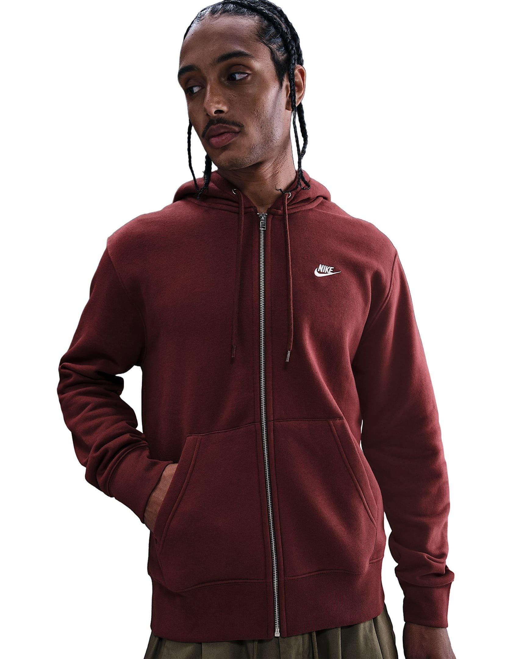 Nike Men's Club Full-Zip Fleece Hooded Jacket - RED Thumbnail View 1