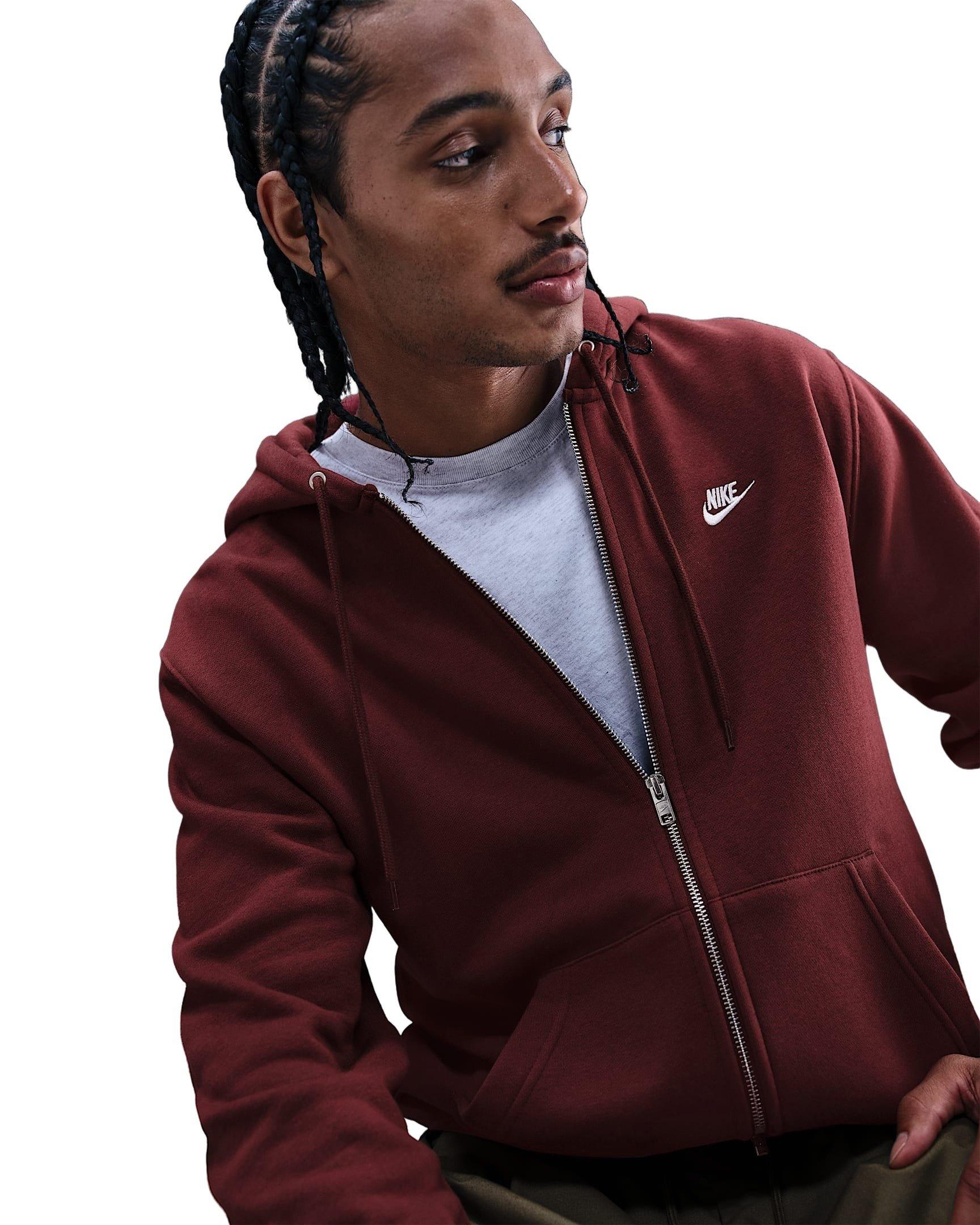 Nike Men's Club Full-Zip Fleece Hooded Jacket - RED Thumbnail View 3