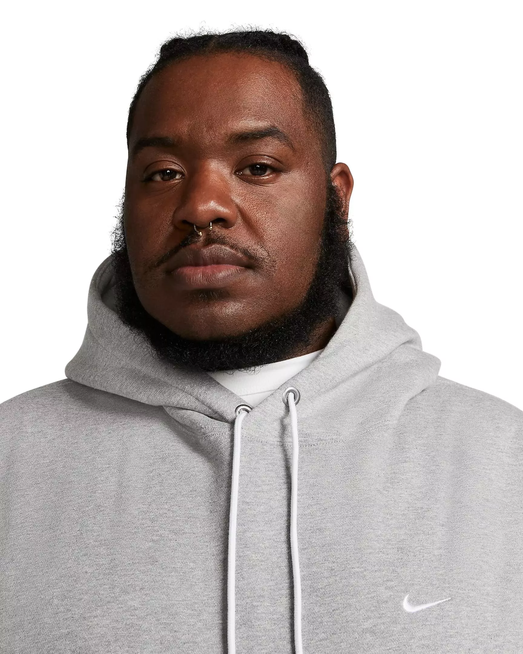 Nike Men's Solo Swoosh Loose Fleece Pullover Hoodie - LIGHT GREY