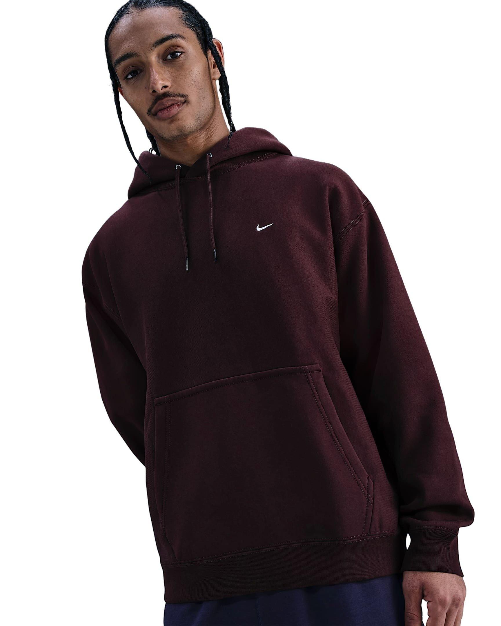 Nike Men's Solo Swoosh Loose Fleece Pullover Hoodie - BURGUNDY Thumbnail View 1