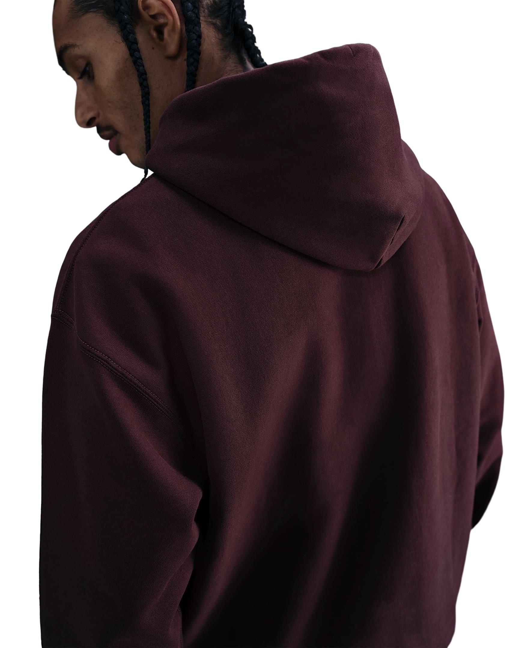 Nike Men's Solo Swoosh Loose Fleece Pullover Hoodie - BURGUNDY Thumbnail View 2