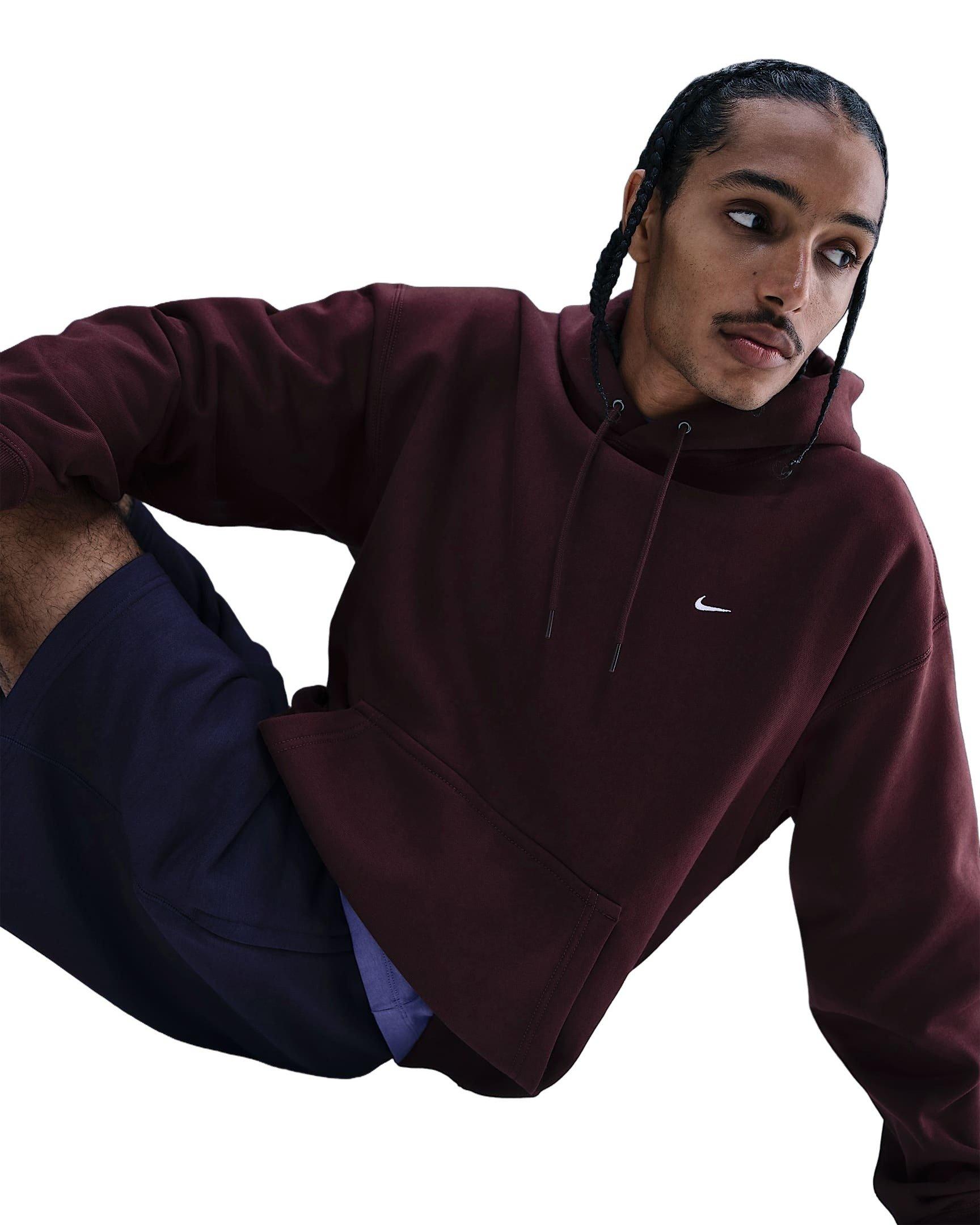 Nike Men's Solo Swoosh Fleece Pullover Hoodie - BURGUNDY Thumbnail View 3