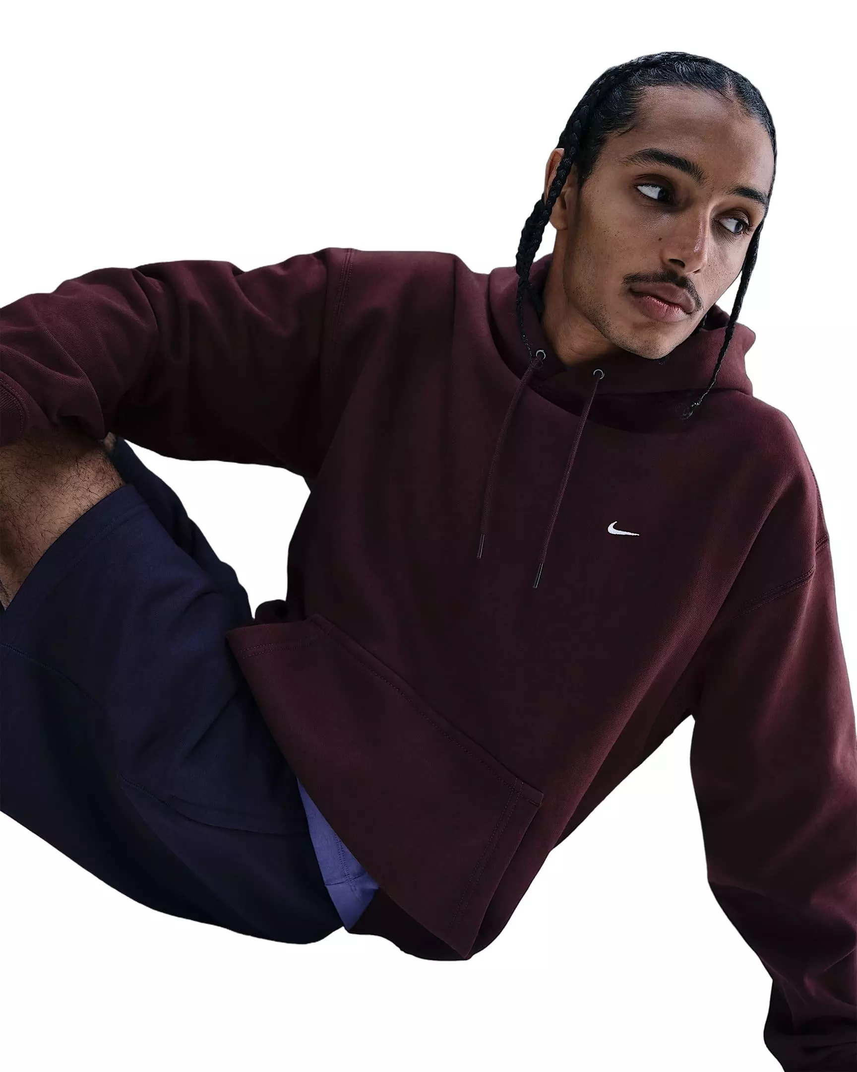 Nike Men's Solo Swoosh Loose Fleece Pullover Hoodie - BURGUNDY