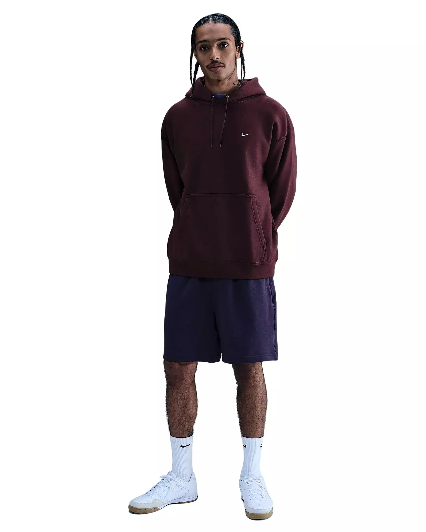 Nike Men's Solo Swoosh Loose Fleece Pullover Hoodie - BURGUNDY