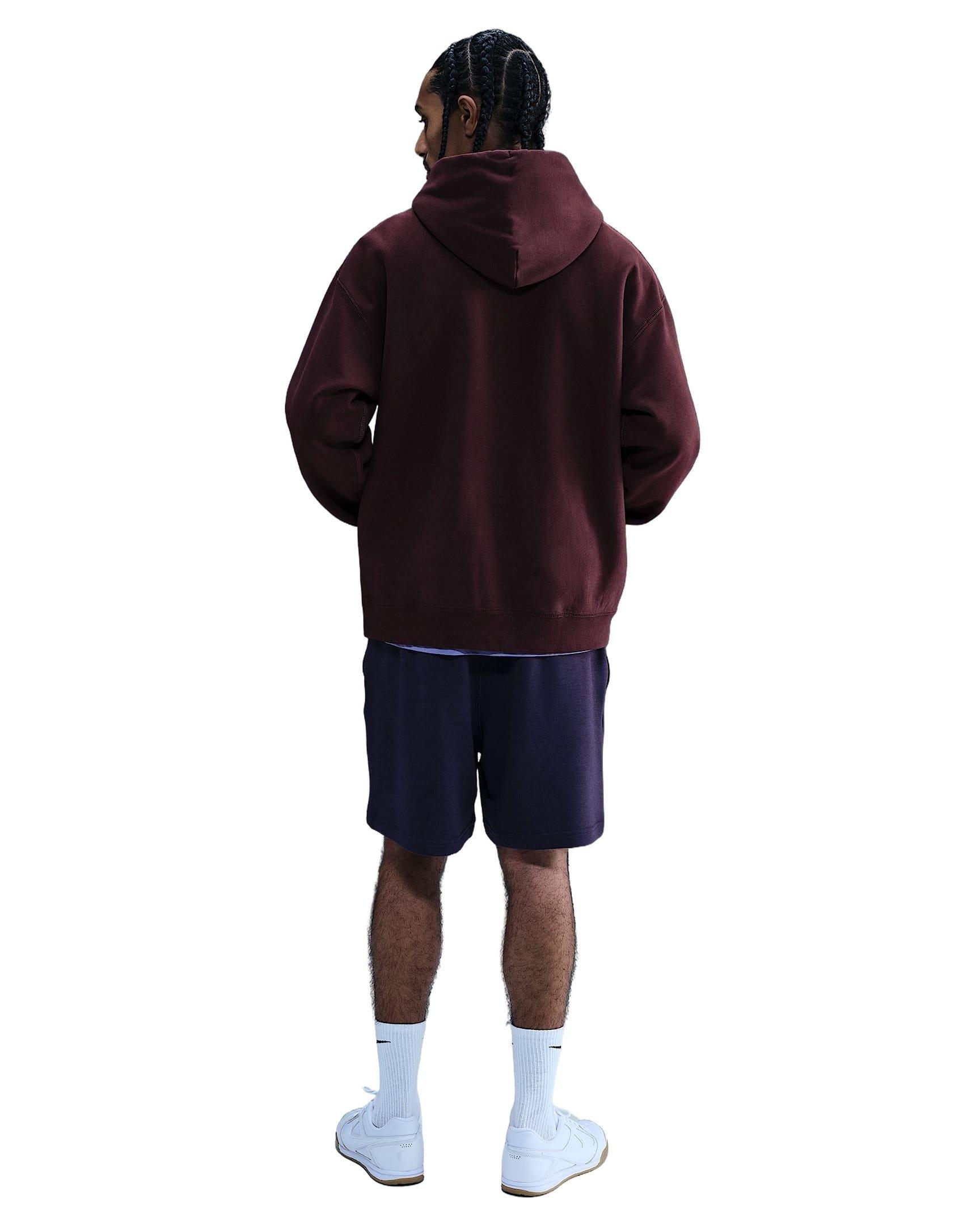 Nike Men's Solo Swoosh Loose Fleece Pullover Hoodie - BURGUNDY Thumbnail View 5