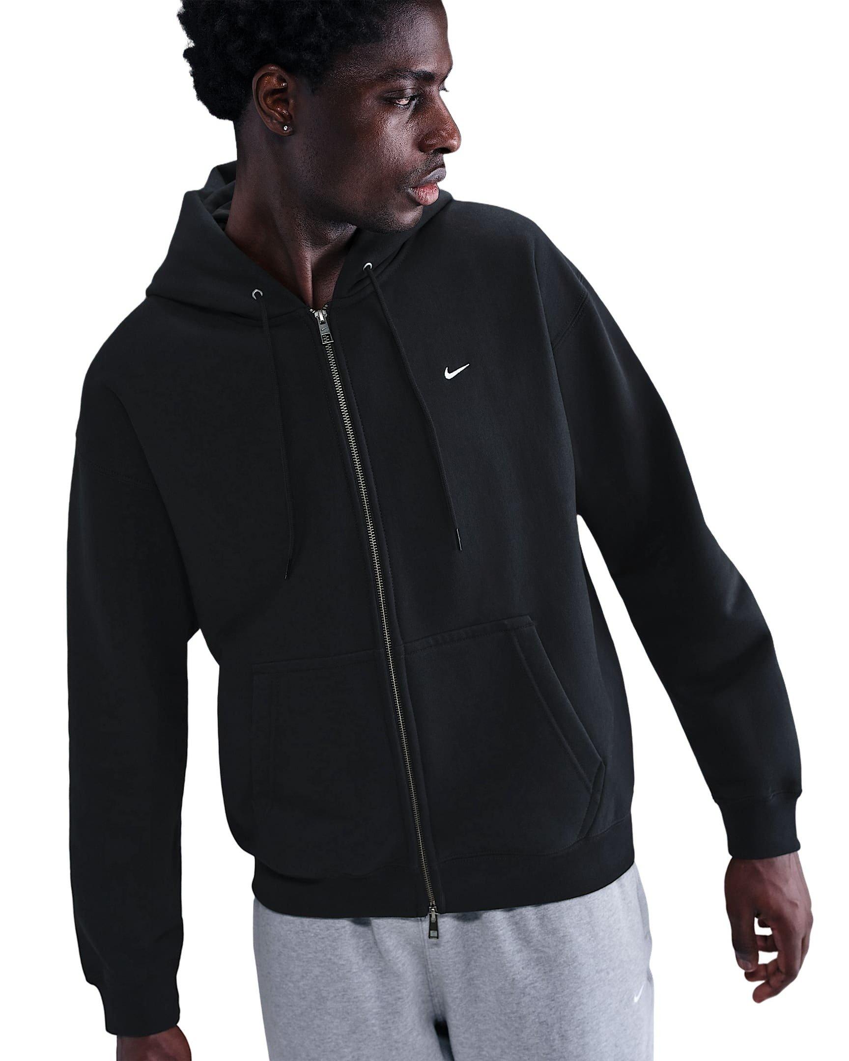 Nike Men's Solo Swoosh Full-Zip Fleece Hooded Jacket - BLACK Thumbnail View 1