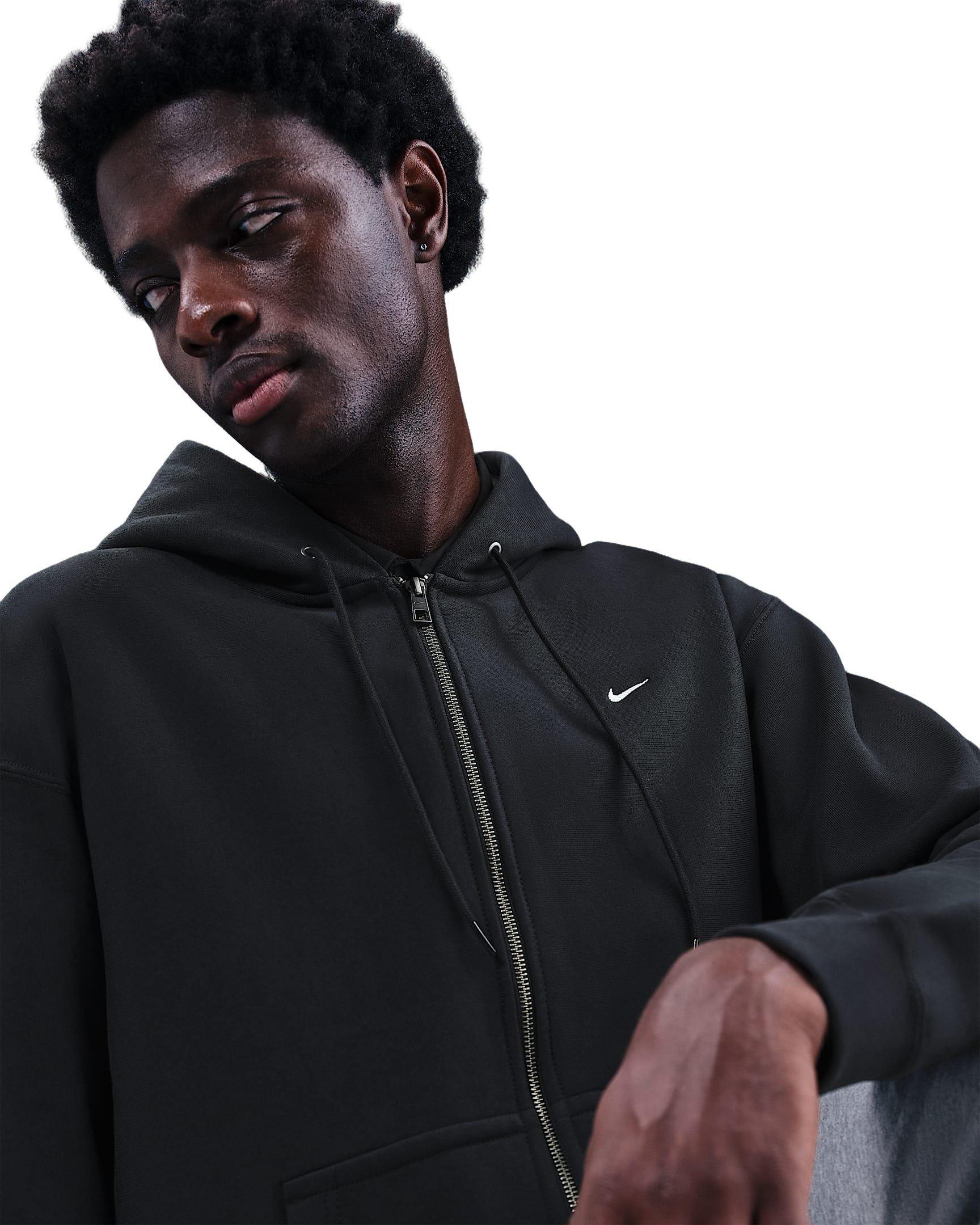 Nike Men's Solo Swoosh Full-Zip Fleece Hooded Jacket - BLACK Thumbnail View 3
