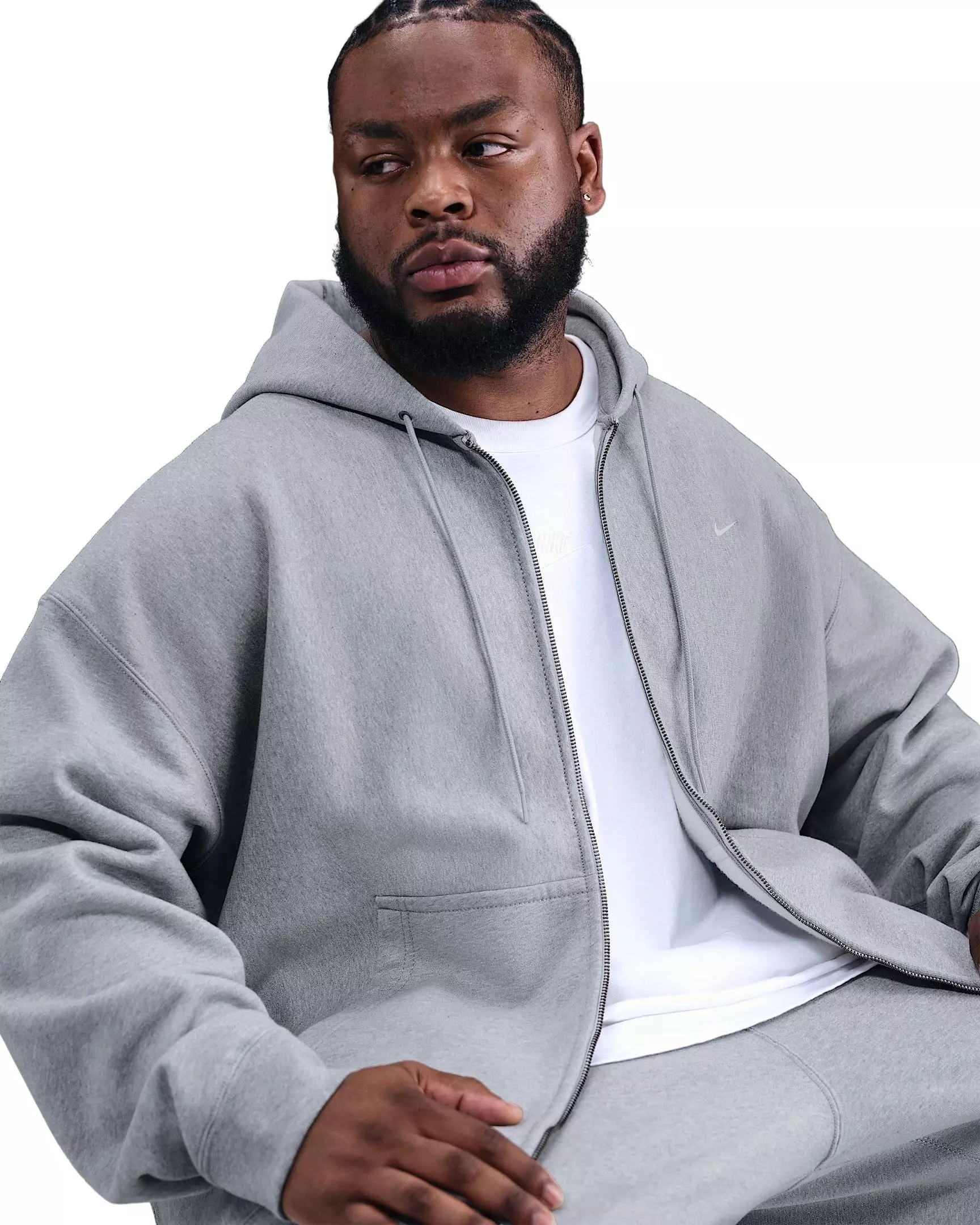 Nike Men's Solo Swoosh Full-Zip Fleece Hooded Jacket - LIGHT GREY