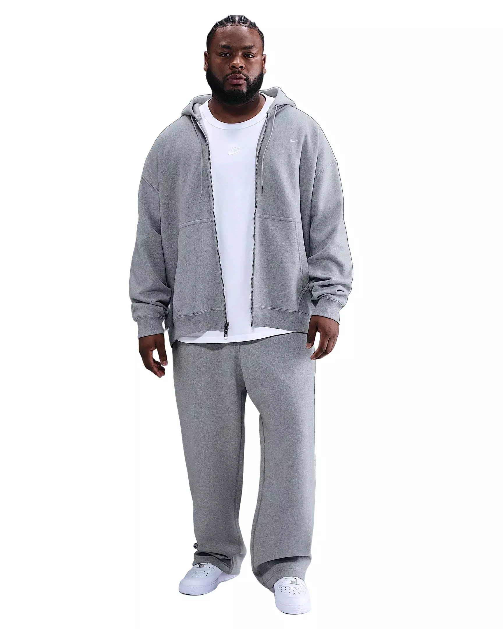 Nike Men's Solo Swoosh Full-Zip Fleece Hooded Jacket - LIGHT GREY