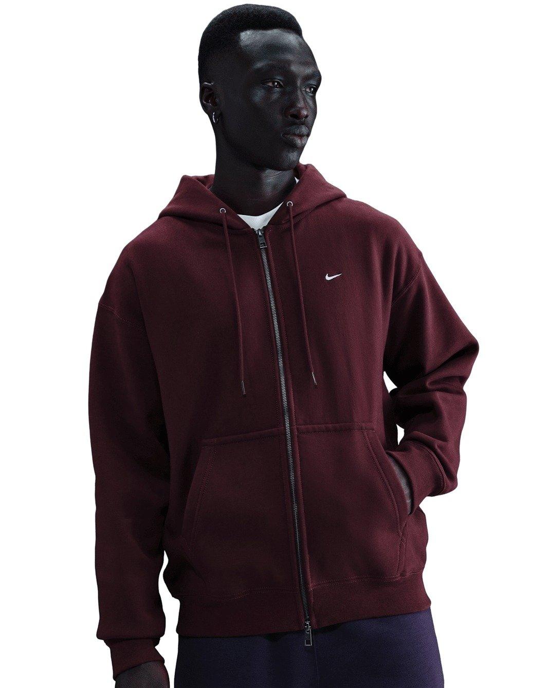 Nike Men's Solo Swoosh Full-Zip Fleece Hooded Jacket - BURGUNDY Thumbnail View 1