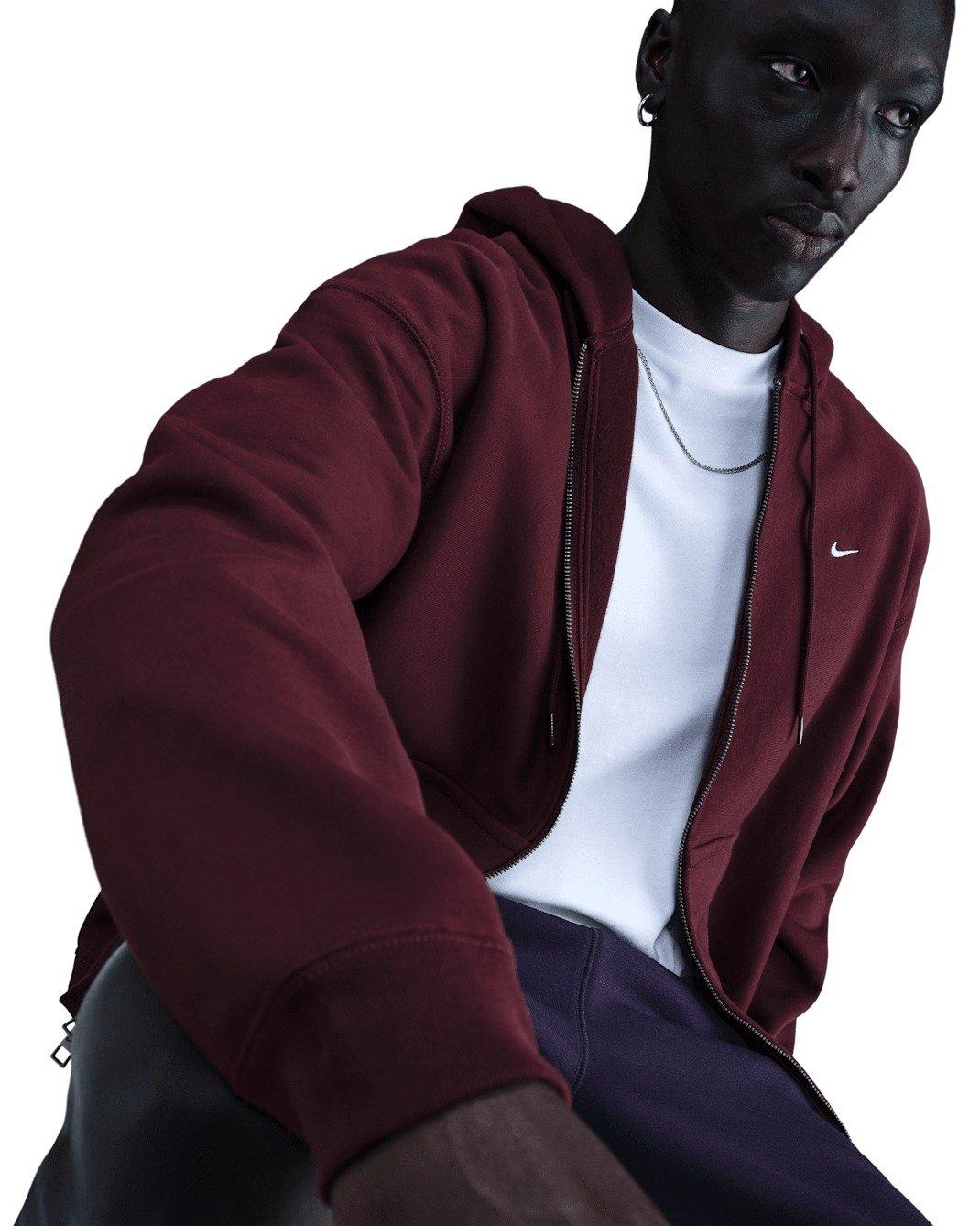 Nike Men's Solo Swoosh Full-Zip Fleece Hooded Jacket - BURGUNDY Thumbnail View 3