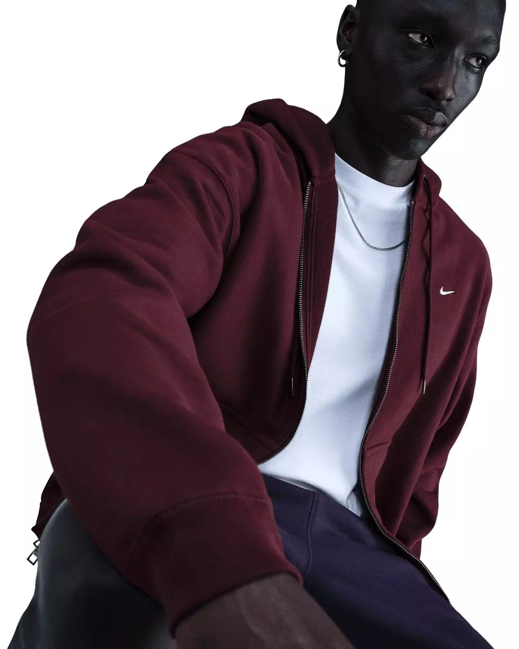 Nike Men's Solo Swoosh Full-Zip Fleece Hooded Jacket - BURGUNDY