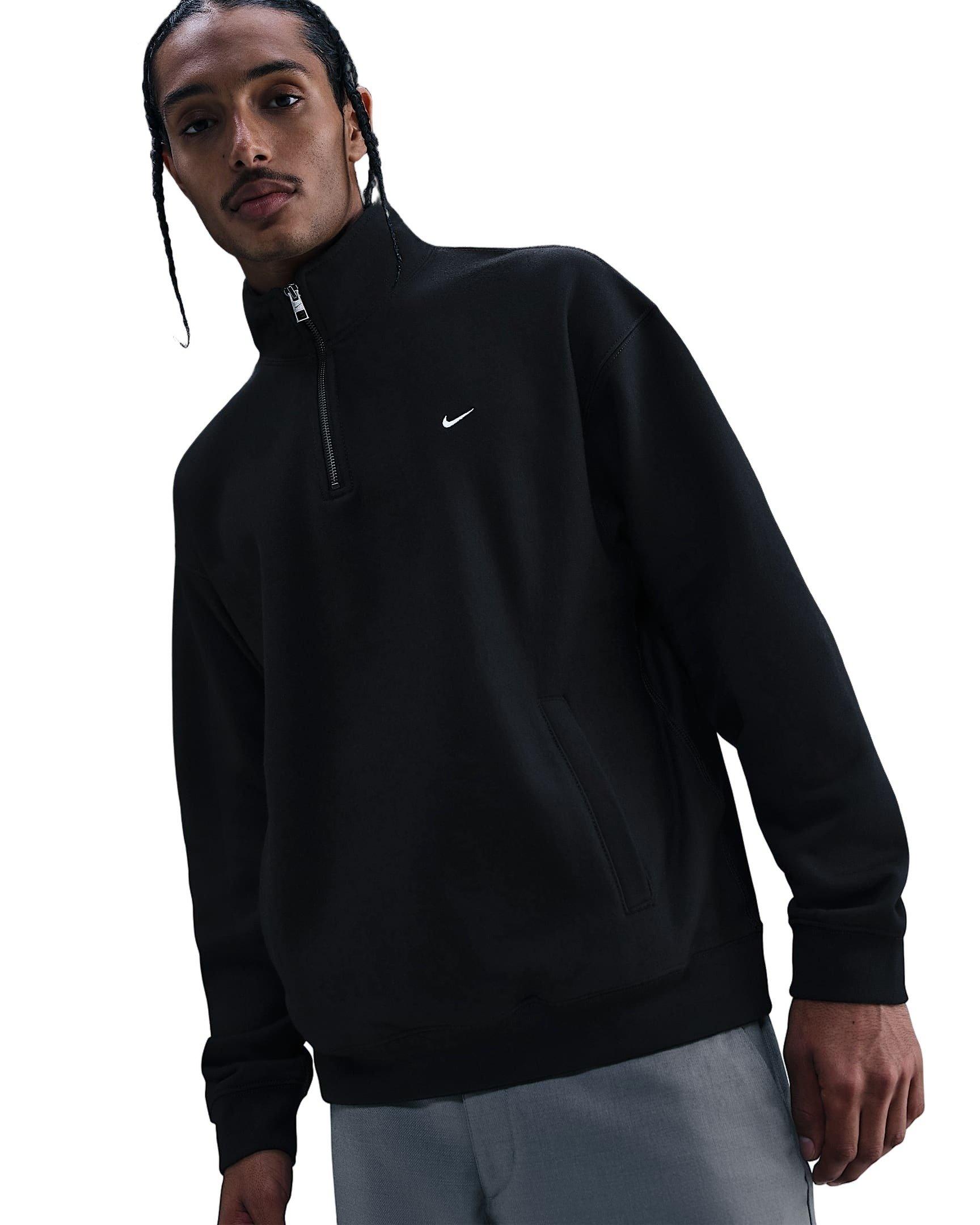Nike Men's Solo Swoosh Fleece Quarter-Zip Top - BLACK Thumbnail View 1