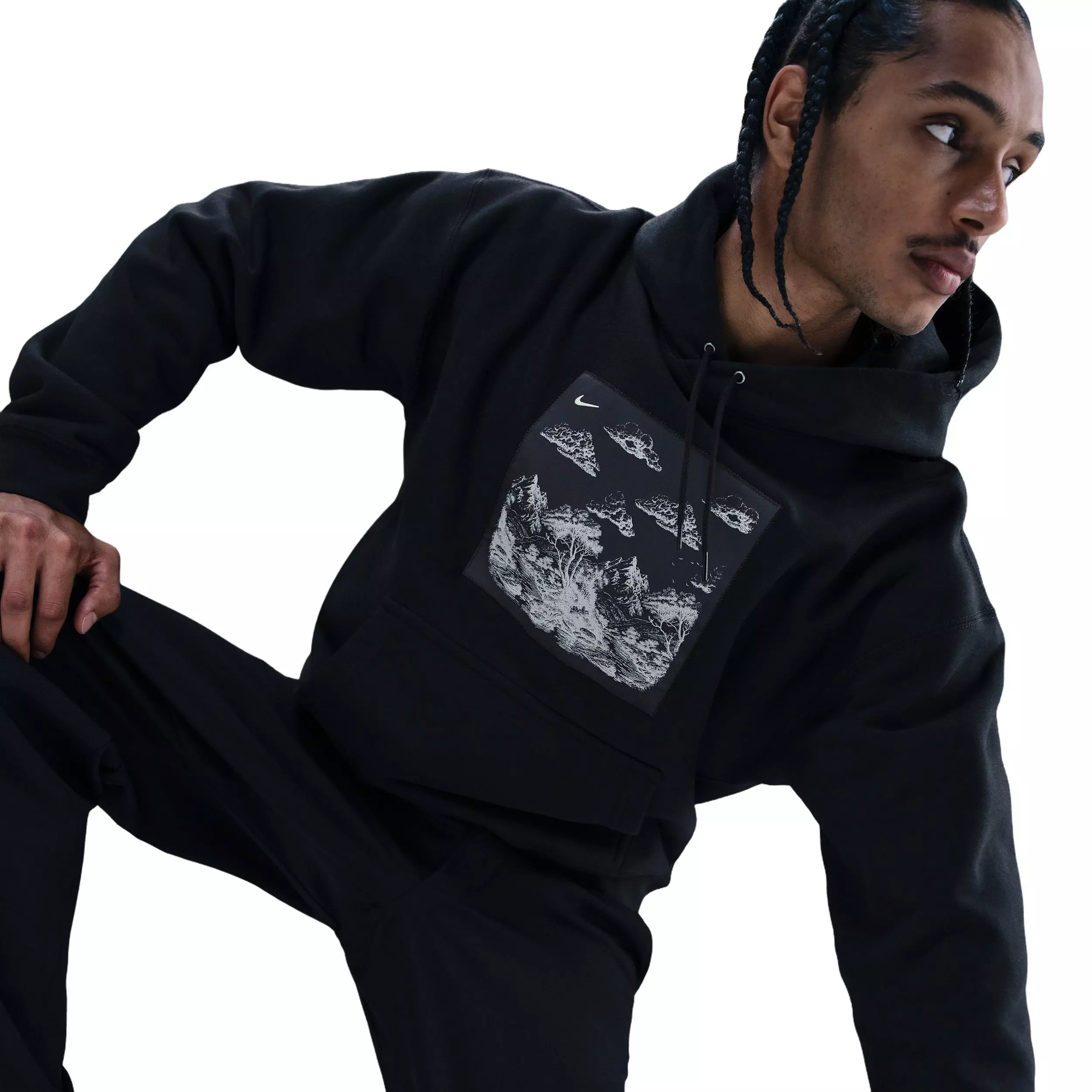 Nike Men's Solo Swoosh BB Pullover Graphic Hoodie - BLACK