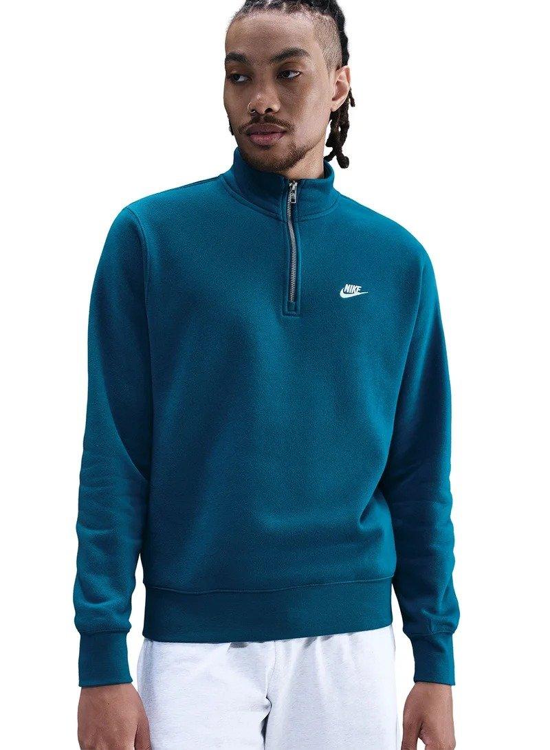Nike Men's Sportswear Club 1/2 Zip Fleece Top - Blue - BLUE Thumbnail View 1