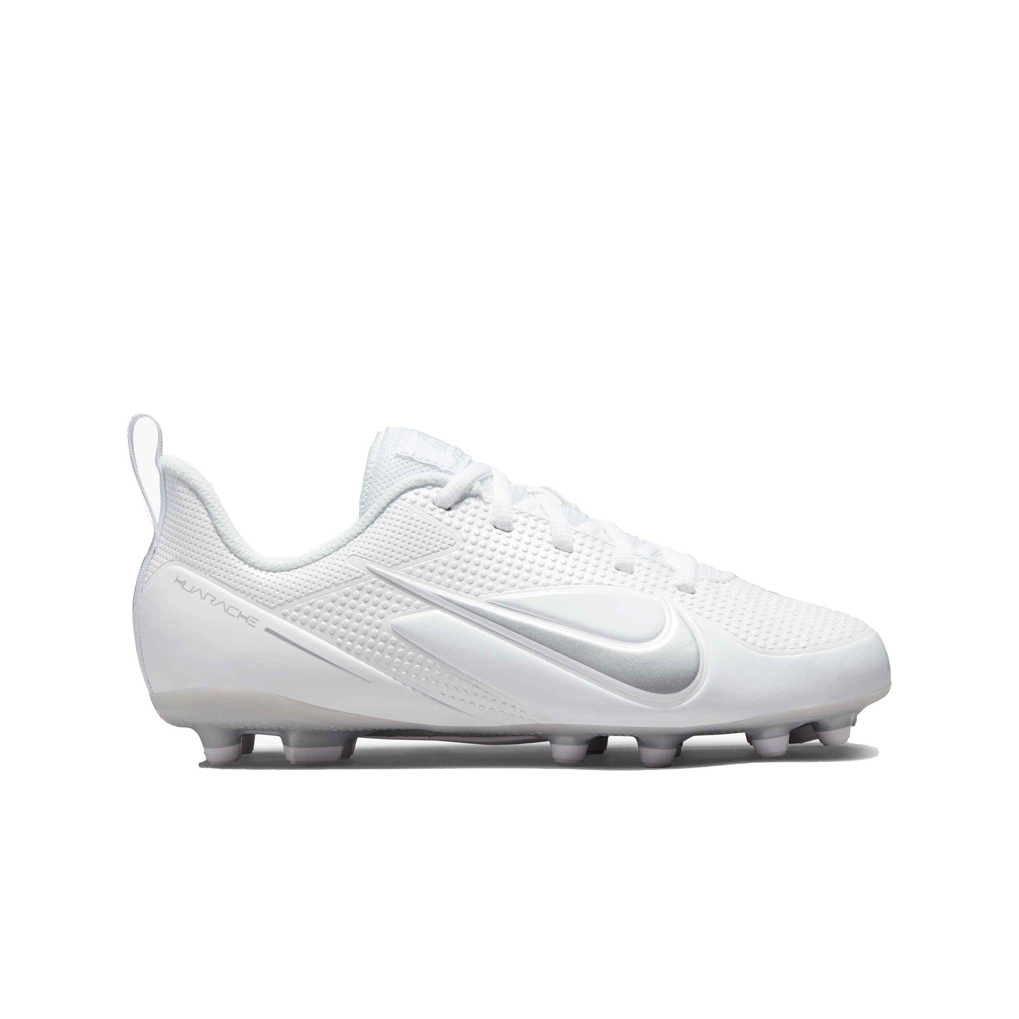 Nike Alpha Huarache 8 "White/Metallic Silver/Volt" Grade School Boys' Lacrosse Cleat - WHITE Thumbnail View 1