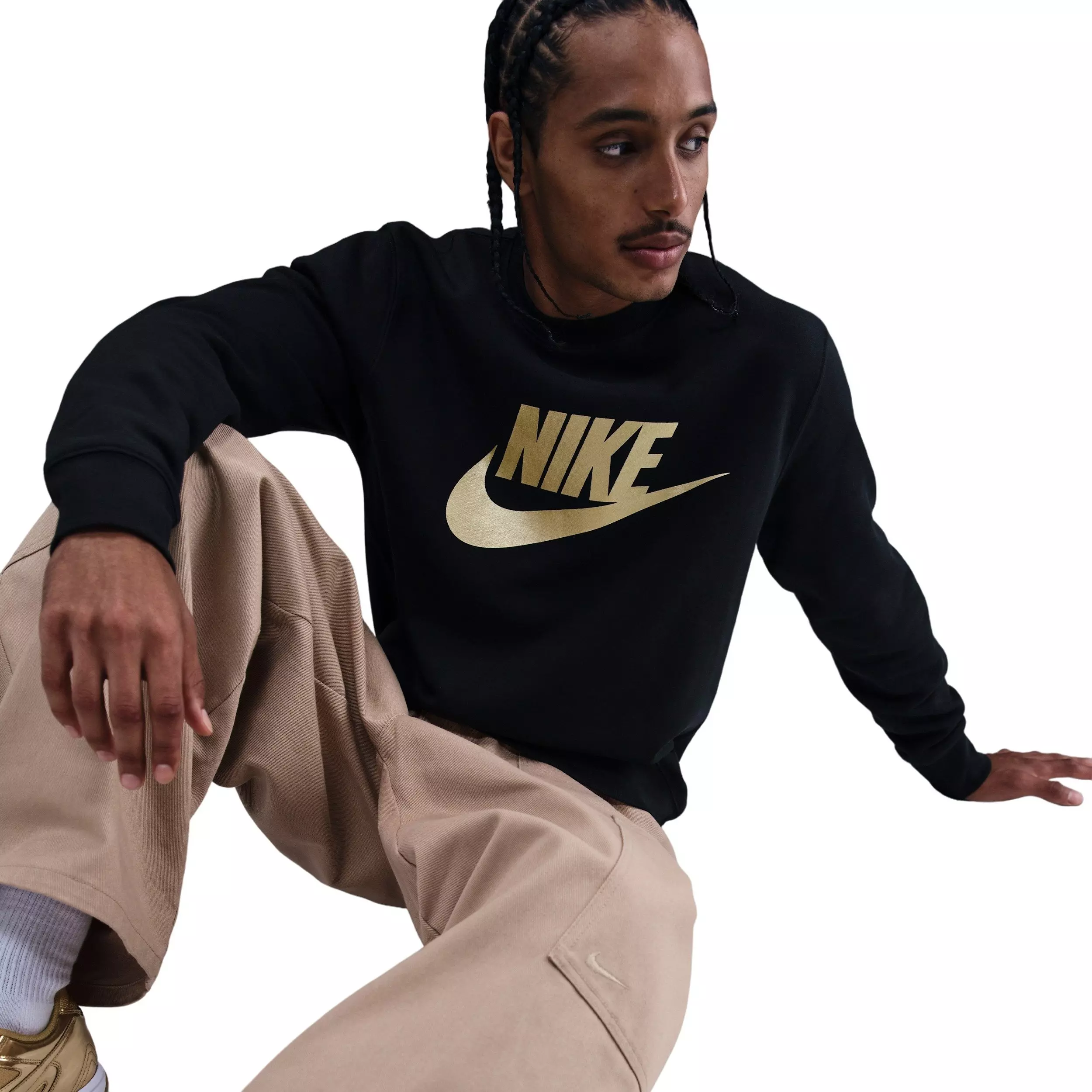 Nike Men's Sportswear Club Graphic Fleece Crew - BLACK