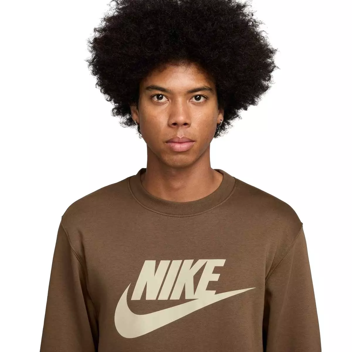 Nike Men's Sportswear Club Graphic Fleece Crew - BROWN