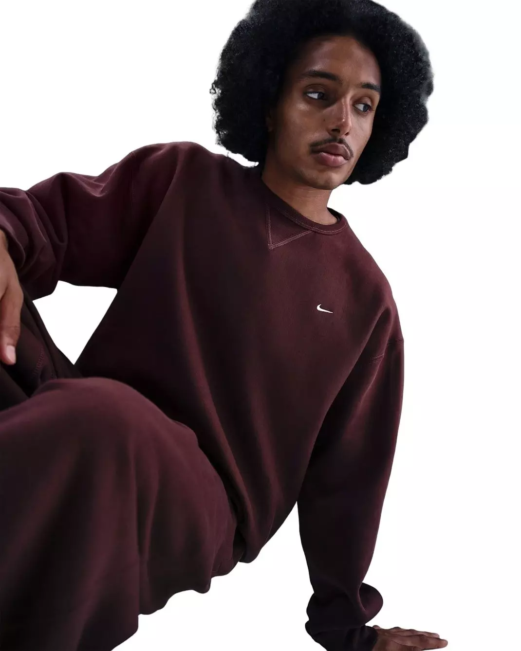 Nike Men's Solo Swoosh Fleece Crew - BURGUNDY