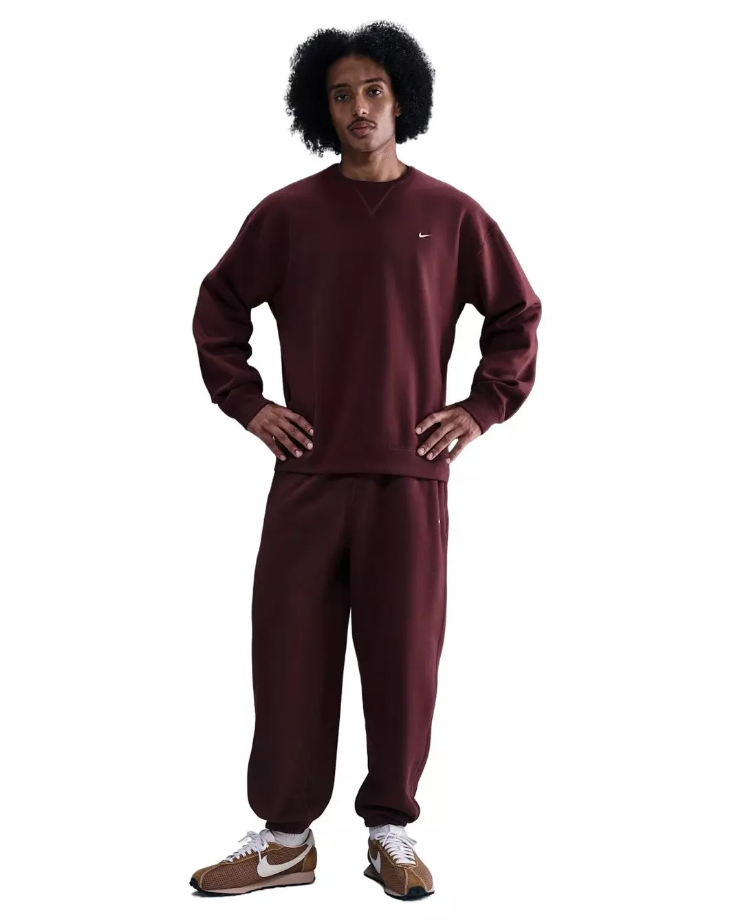 Nike Men's Solo Swoosh Fleece Crew - BURGUNDY
