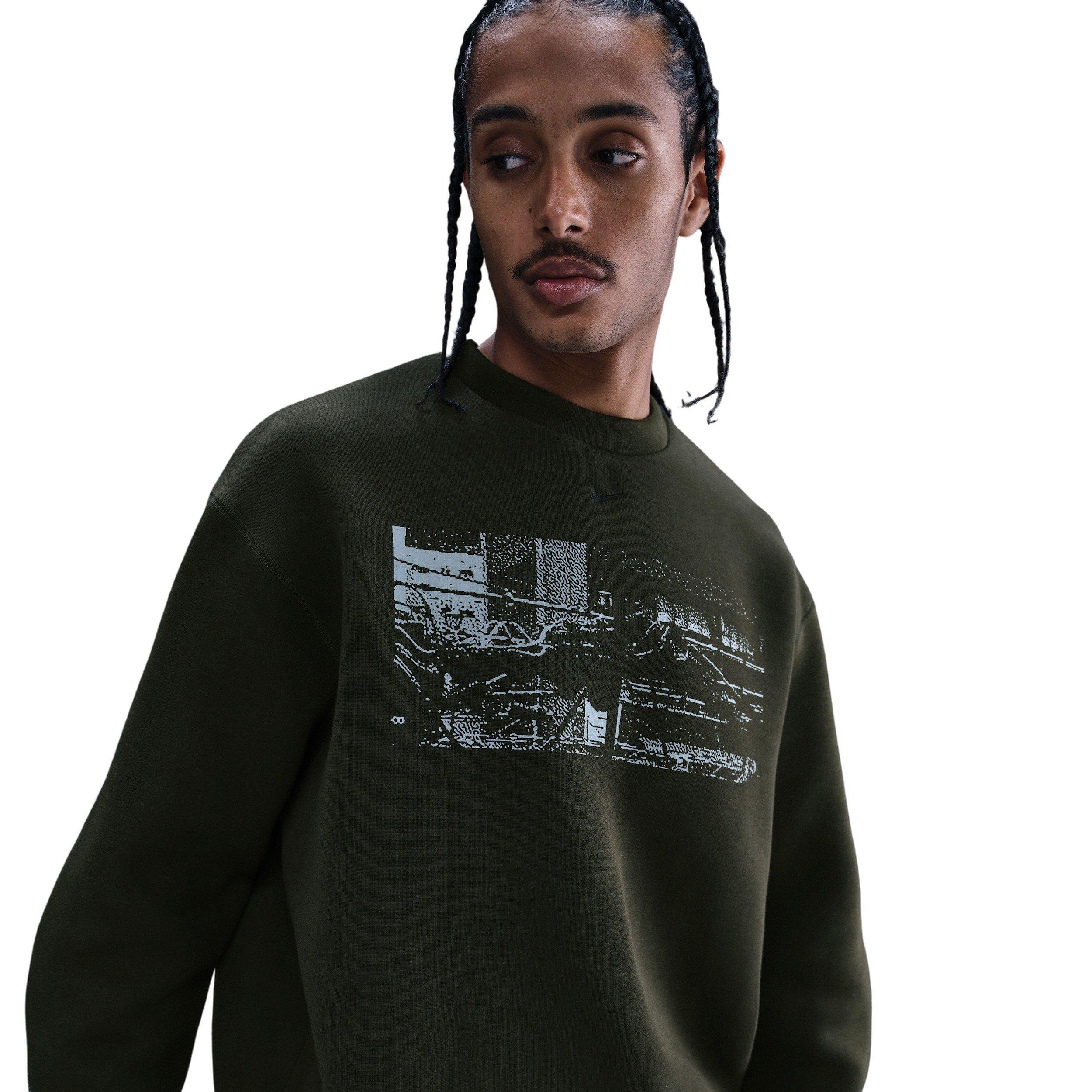 Nike Men's Tech Fleece Crew with Reflective Accents Sweater - GREEN Thumbnail View 1