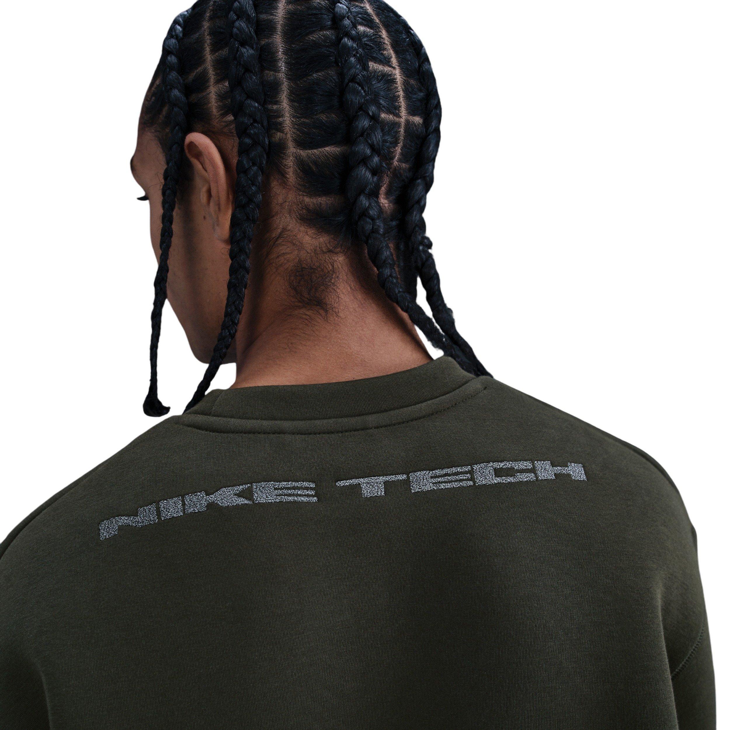 Nike Men's Tech Fleece Crew with Reflective Accents Sweater - GREEN Thumbnail View 2