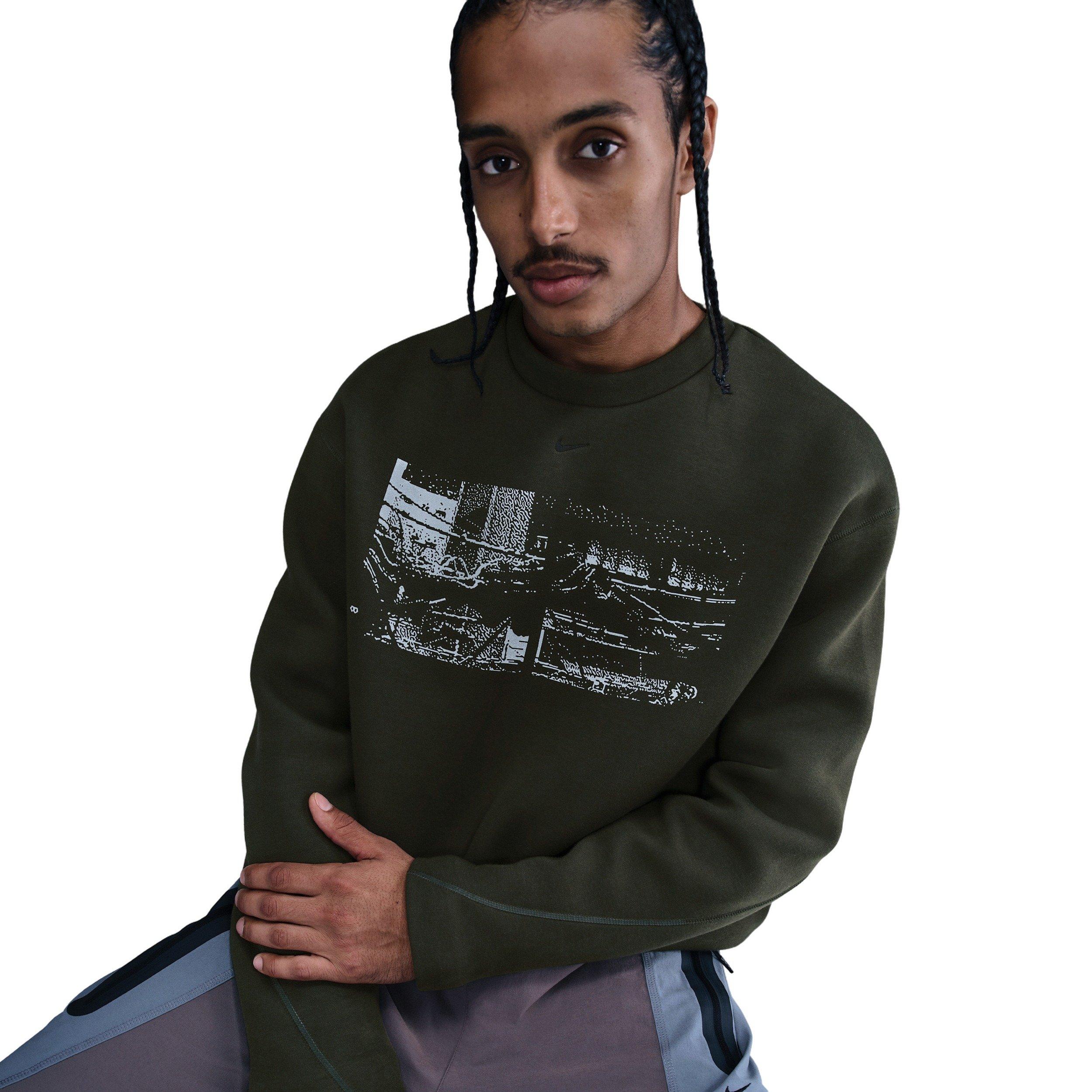 Nike Men's Tech Fleece Crew with Reflective Accents Sweater - GREEN Thumbnail View 3