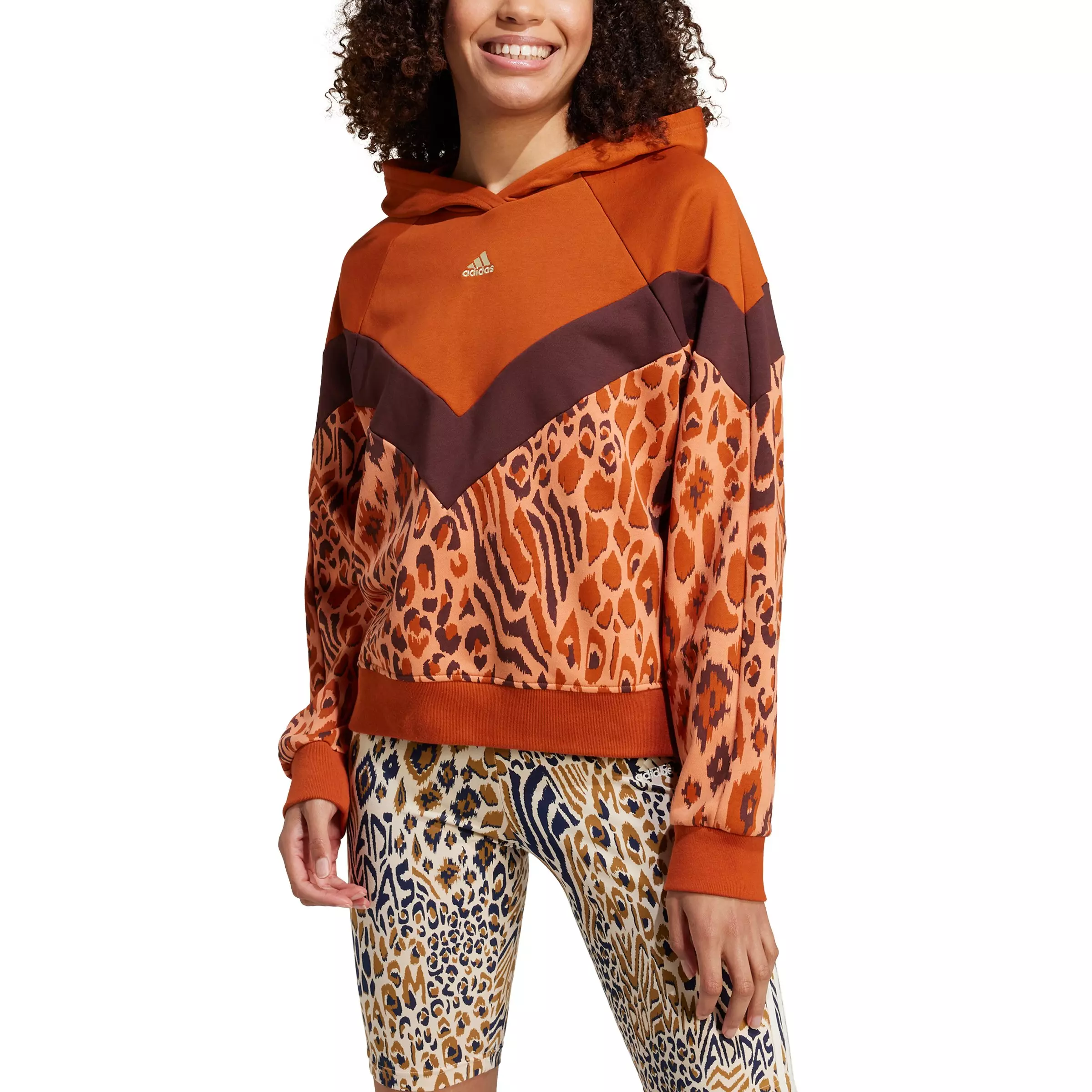 adidas Women's FARM Rio French Terry Hoodie - Orange/Brown - ORANGE/BROWN