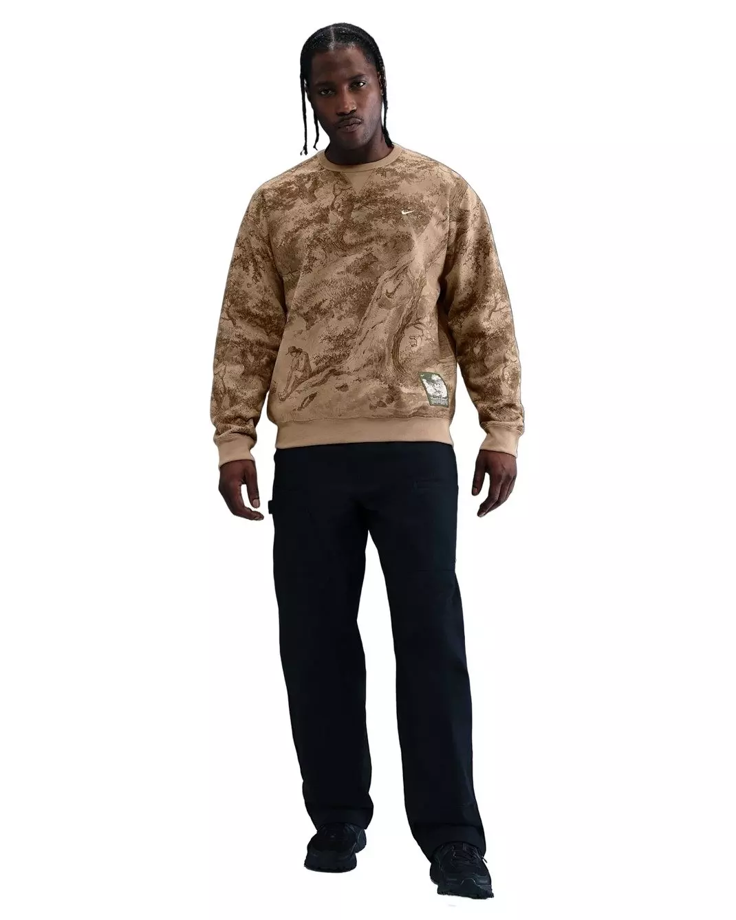 Nike Men's Solo Swoosh BB Fleece Graphic Crew - BEIGE