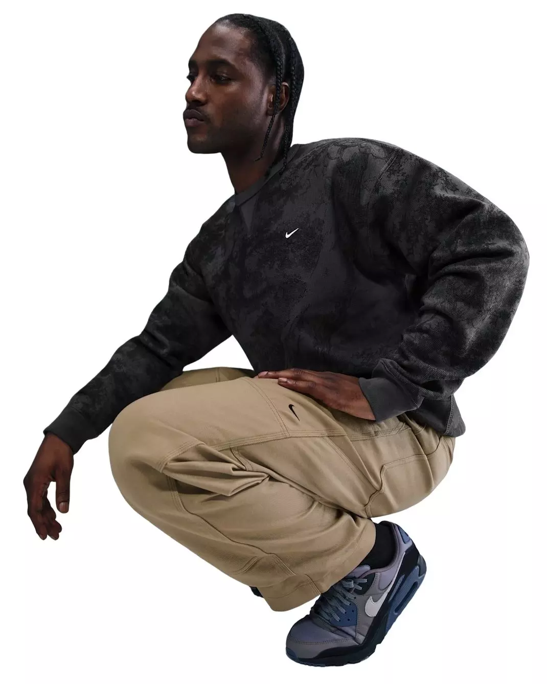 Nike Men's Solo Swoosh BB Fleece Graphic Crew - ASH GREY