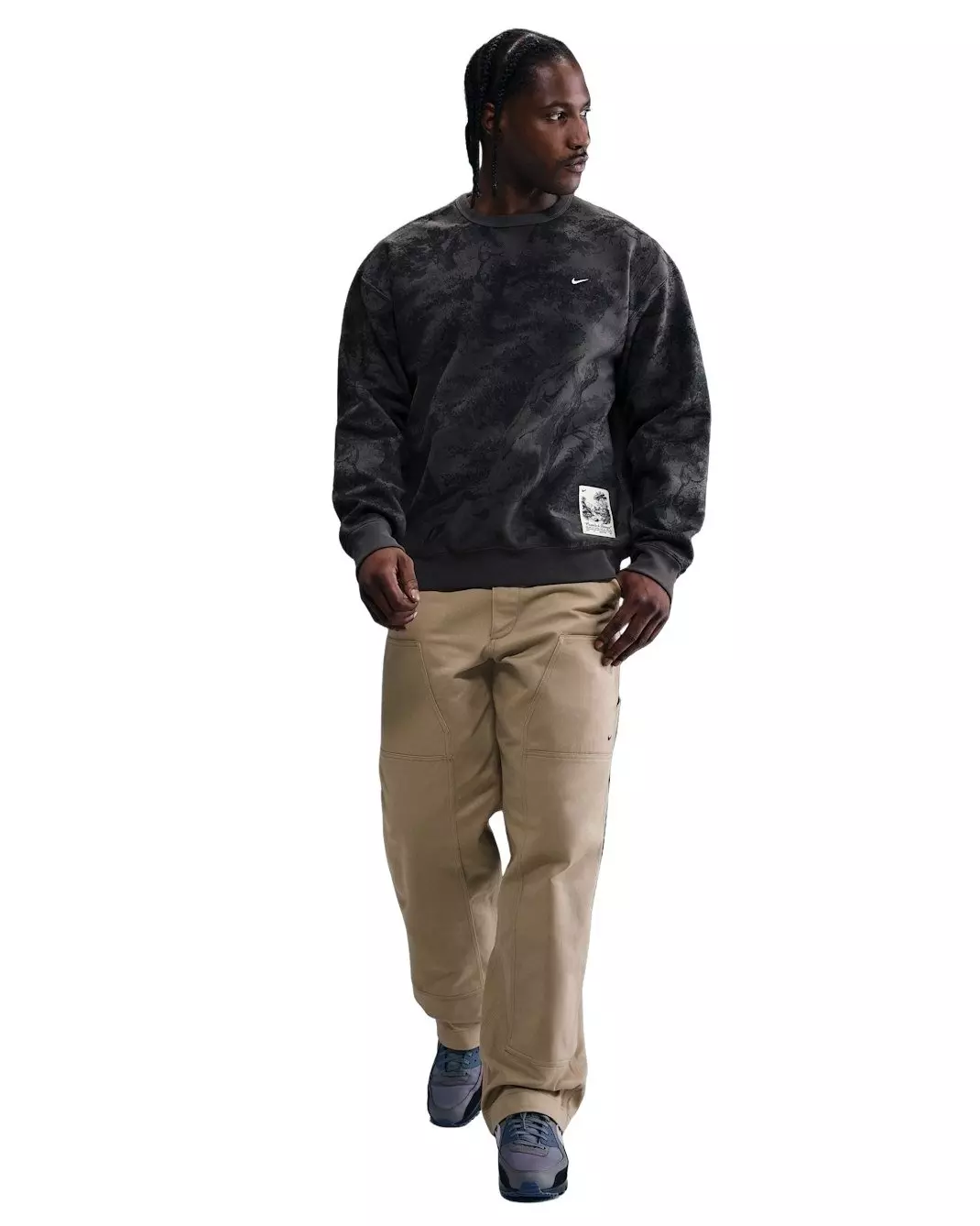 Nike Men's Solo Swoosh BB Fleece Graphic Crew - ASH GREY