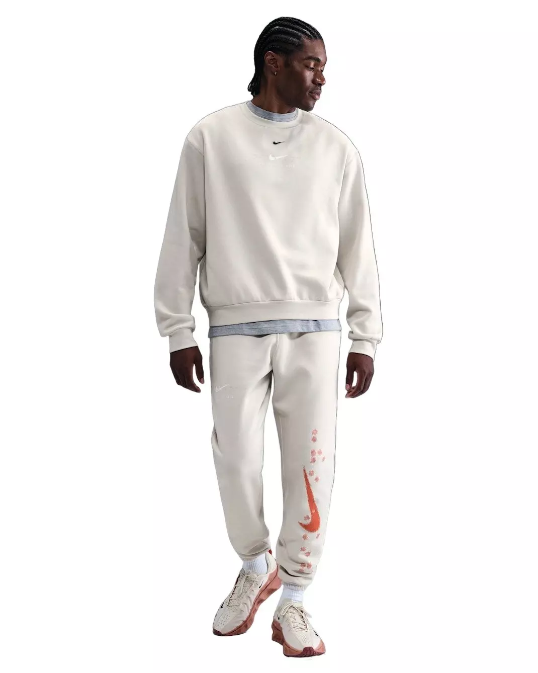 Nike Men's Sportswear Club BB Ski Fleece Crew-Neck Sweatshirt - LT BONE