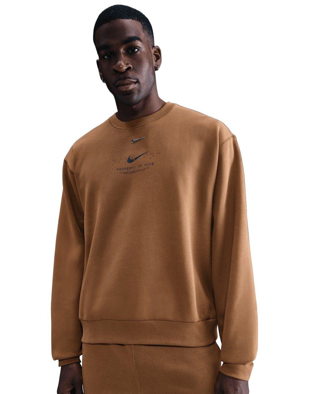 Nike Men's Sportswear Club BB Ski Fleece Crew-Neck Sweatshirt - BROWN Thumbnail View 1